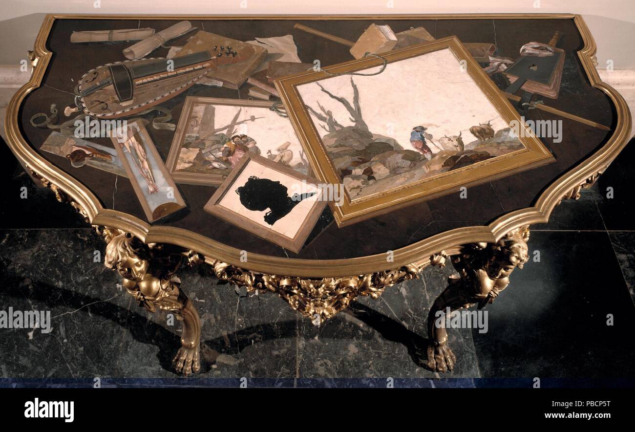 Real Laboratorio de Piedras Duras del Buen Retiro; Juan Bautista Ferroni / 'Console Table'. 1775 - 1783. Gilt-bronze, Jasper, Paragone. Museum: Museo del Prado, Madrid, España. Stock Photo