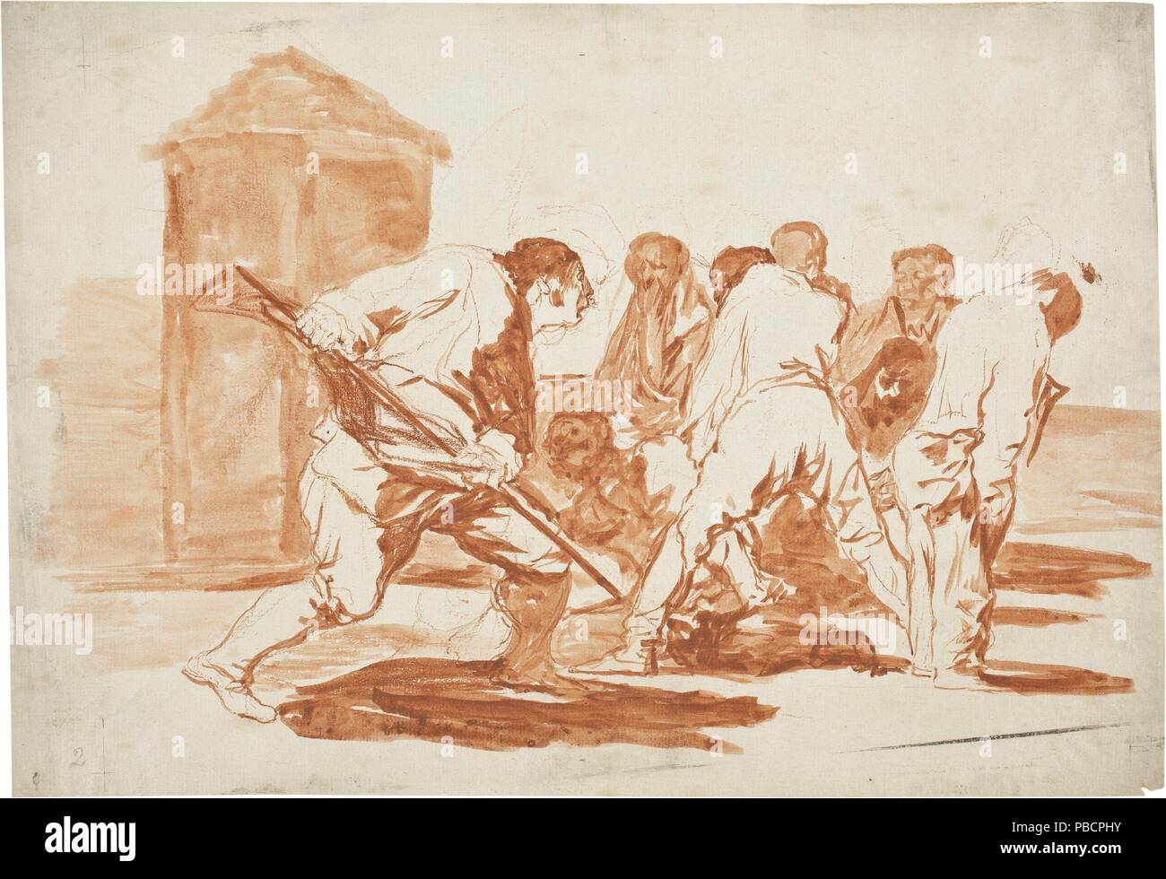 Francisco de Goya y Lucientes / 'Cruel Folly'. 1815 - 1819. Red wash, Red chalk on ivory laid paper. Museum: Museo del Prado, Madrid, España. Stock Photo