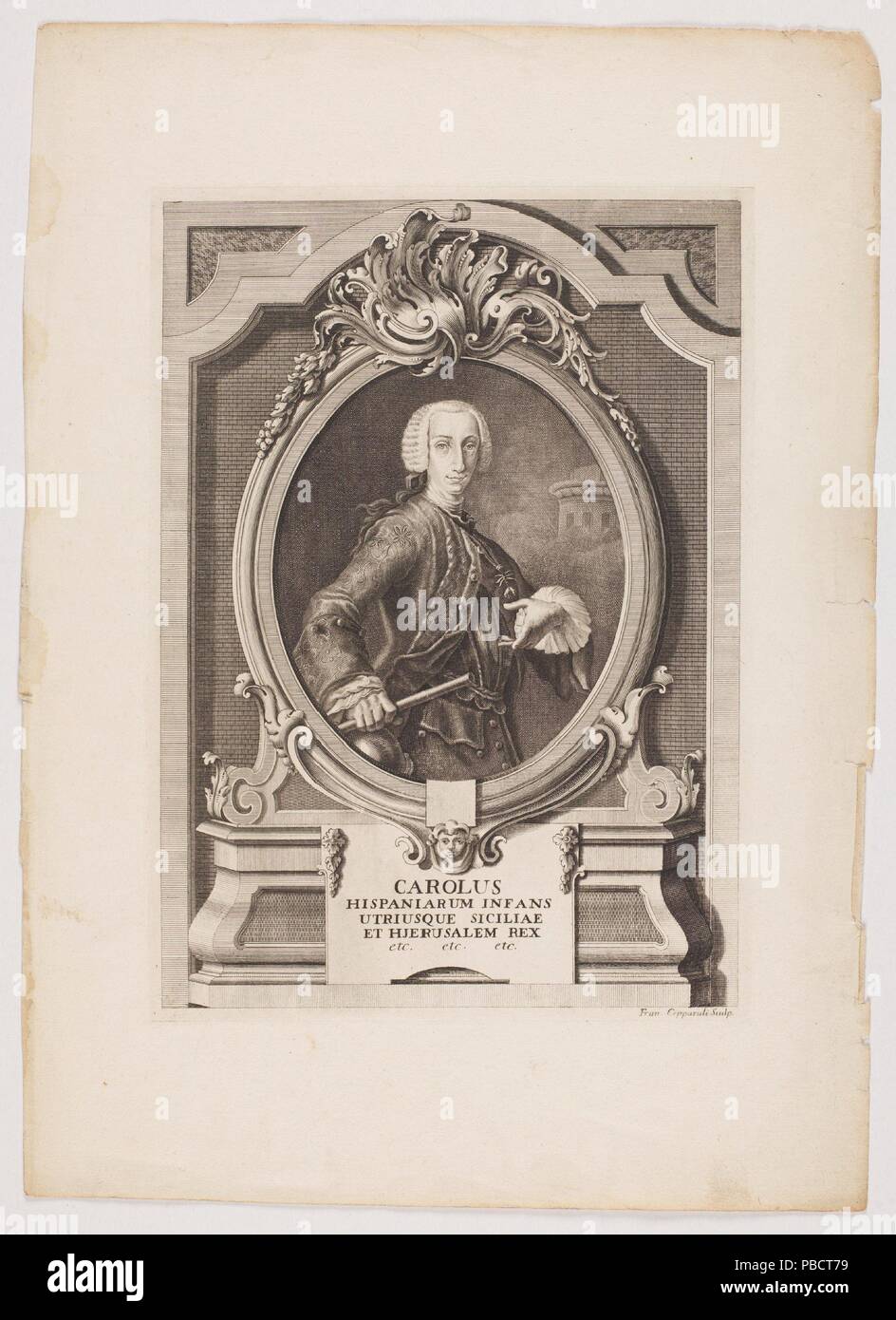 Francesco Cepparuli / 'Charles III (as Charles VII of Naples and Sicily)'. Ca. 1745. Taille douce: etching and engraving on ivory laid paper. Museum: Museo del Prado, Madrid, España. Stock Photo