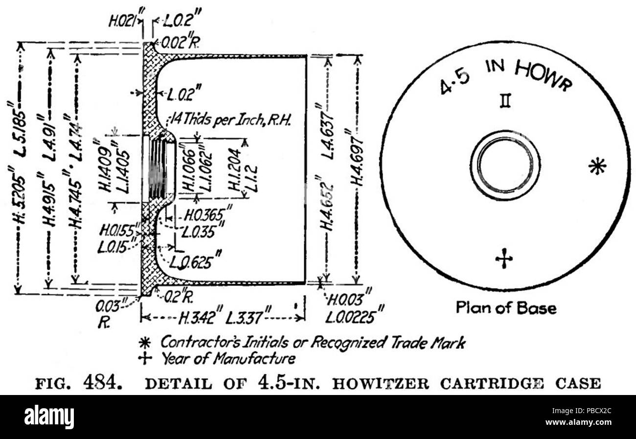 1238 QF 4.5 inch Howitzer Cartridge Case Mk II Diagram Stock Photo Alamy