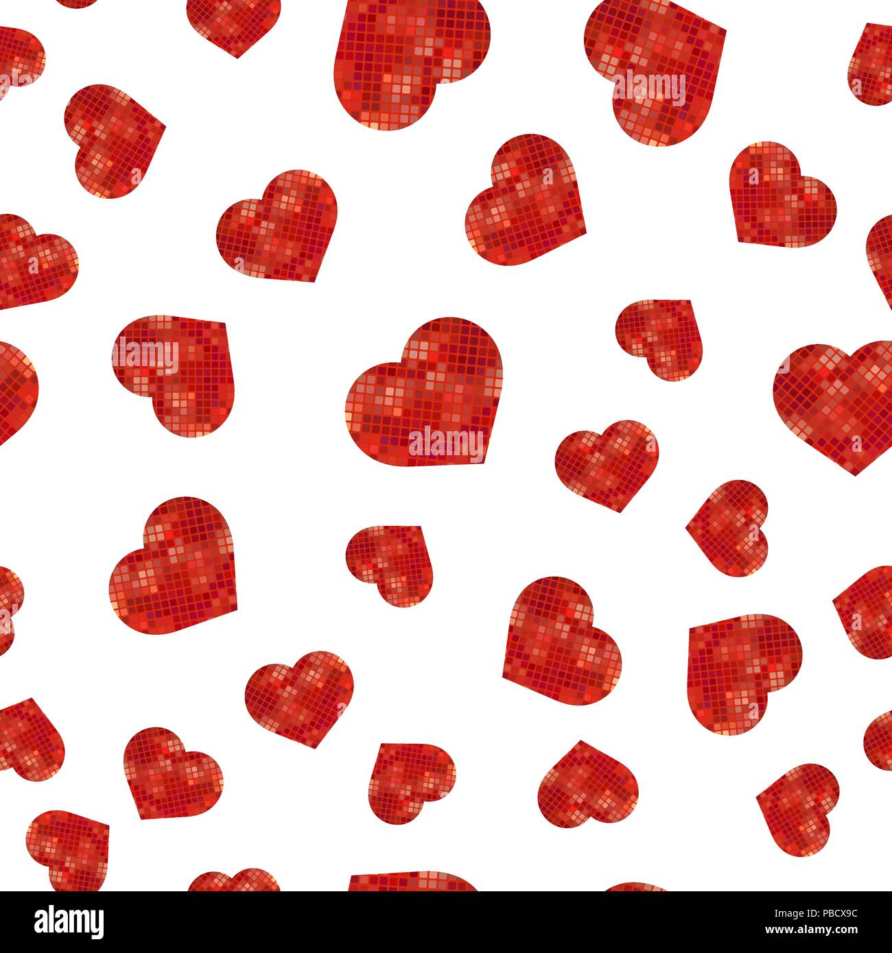 Red Polygonal Heart Random Seamless Pattern Stock Vector