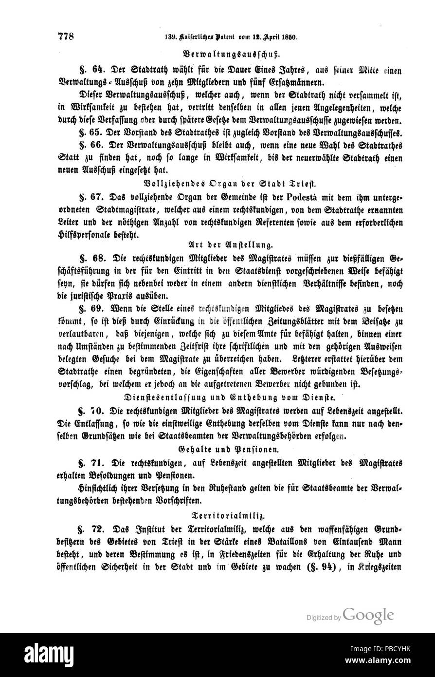 1251 Reichsgesetzblatt (Austria) 1850 0778 Stock Photo