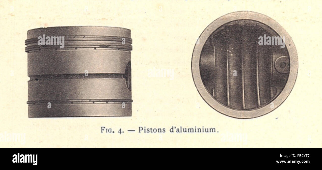. Fig. 4 Piston Manual for the Renault 8 Bd engine See other images from this source in 'Renault 190HP aircraft engine manual' . circa WW1, pre-1923 1253 Renault 190HP piston fig4 Stock Photo