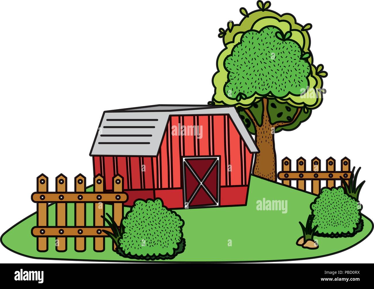 color house farm with wood grillage and trees Stock Vector Image & Art ...