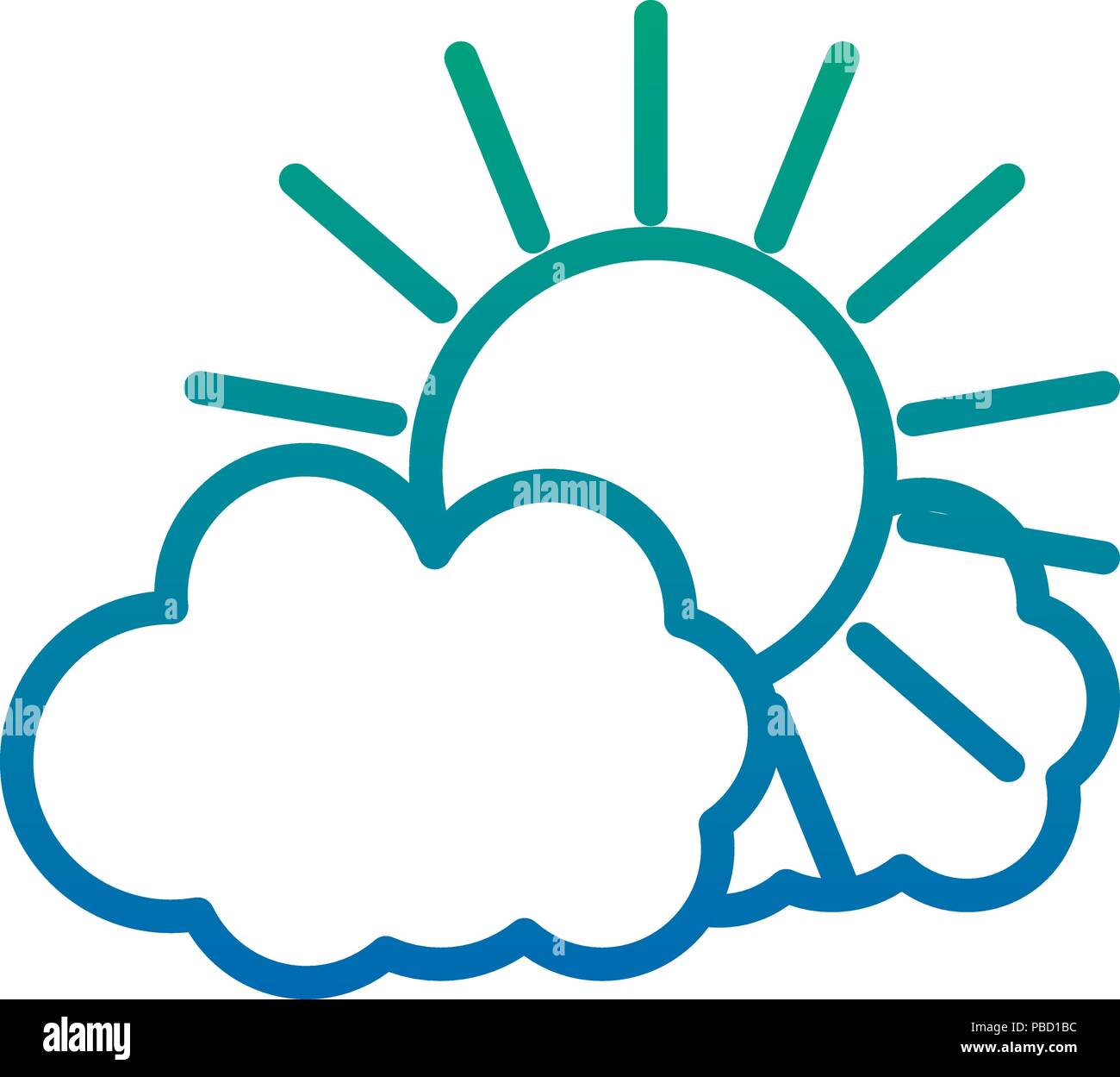 degraded line nature sun weather with fluffy clouds Stock Vector Image ...