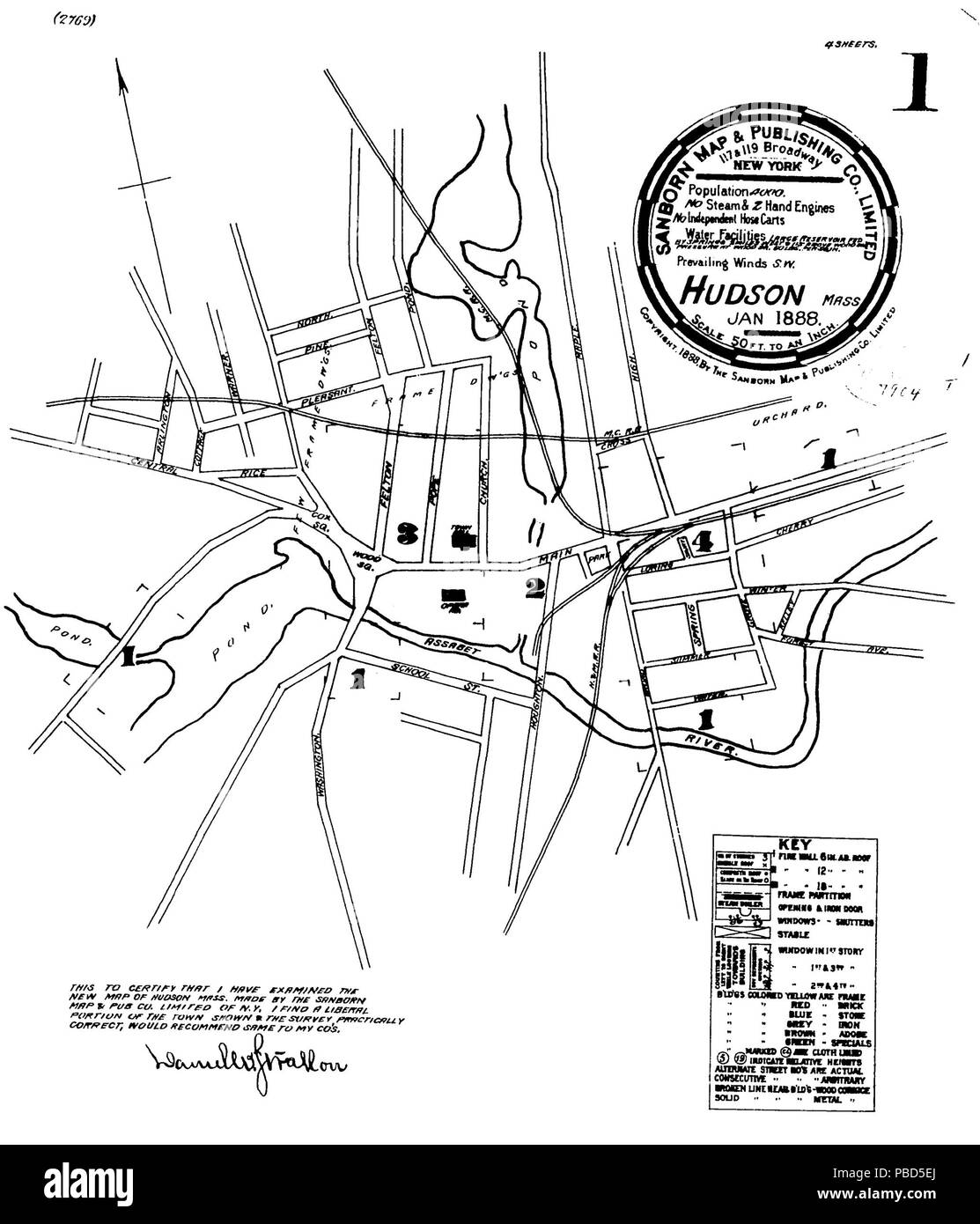 1288 Sanborn Hudson MA 1888 key map Stock Photo