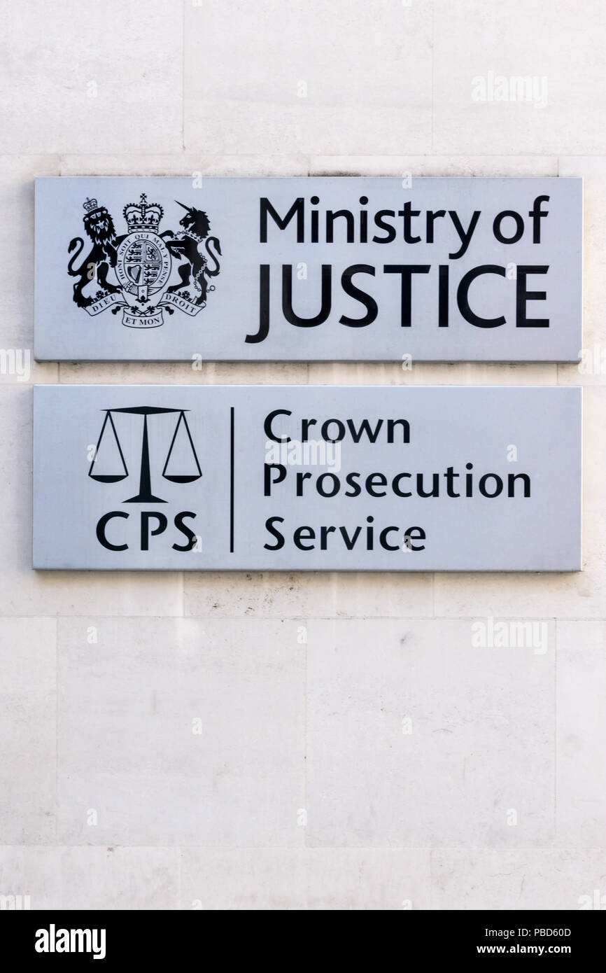 Signs for Ministry of Justice and Crown Prosecution Service. Stock Photo