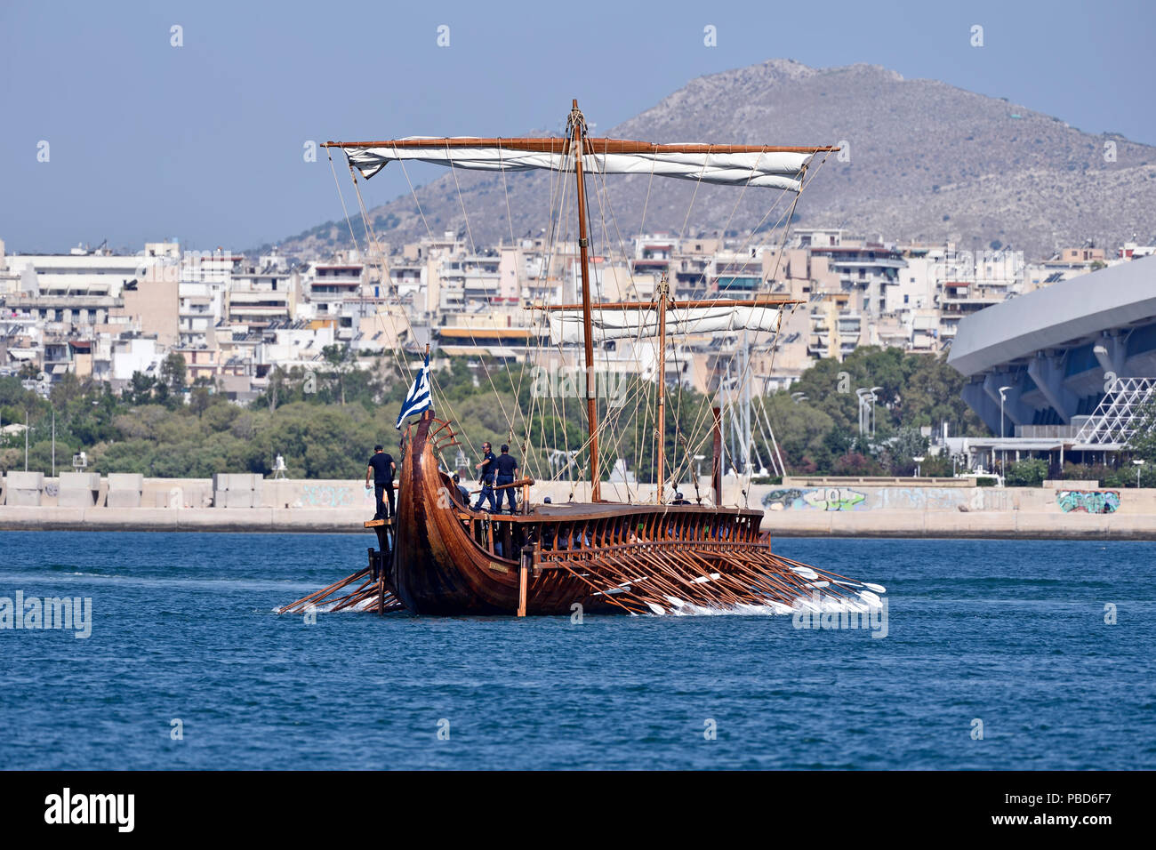 Trireme Olympias underway in Faliro, Athens, Greece Stock Photo - Alamy