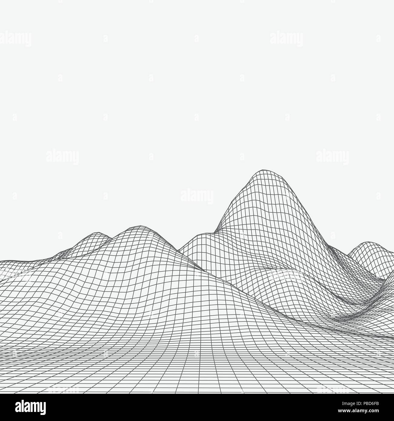 Abstract vector landscape background. Cyberspace grid. 3d technology ...
