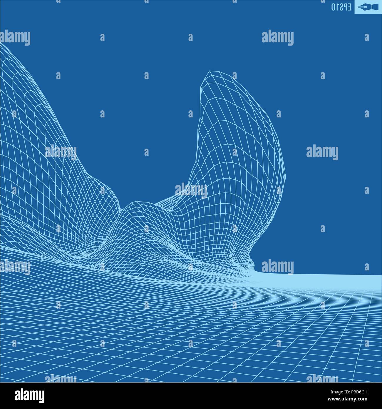 Abstract vector landscape background. Cyberspace grid. 3d technology ...