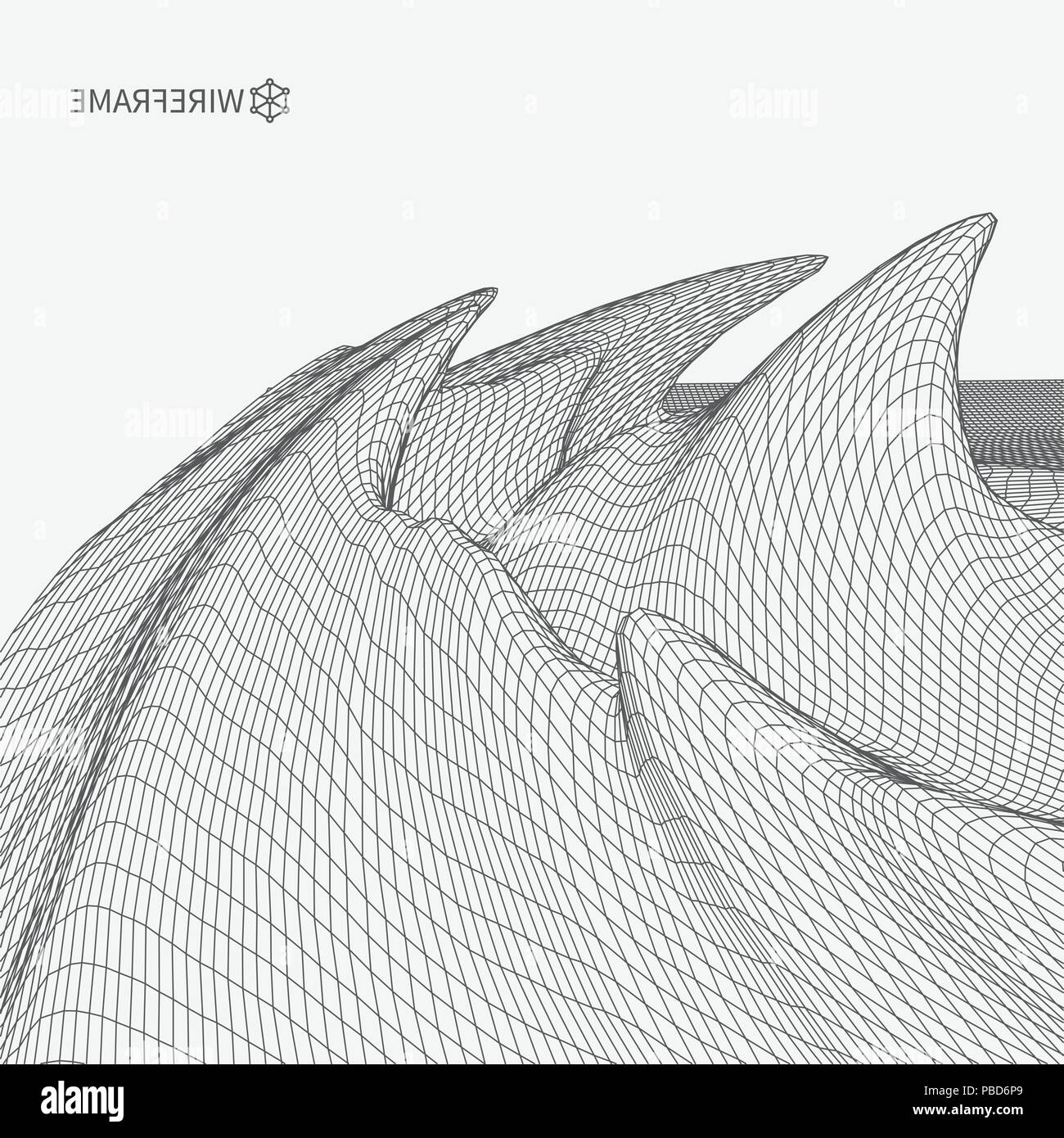 Abstract vector landscape background. Cyberspace grid. 3d technology ...