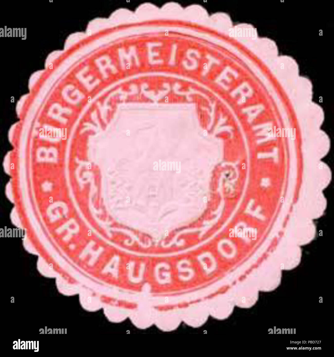 Alte Briefverschlussmarke aus Papier, welche seit ca. 1850 von Behoerden, Anwaelten, Notaren und Firmen zum verschliessen der Post verwendet wurde. 1331 Siegelmarke Bürgermeisteramt Gr. Haugsdorf W0318709 Stock Photo