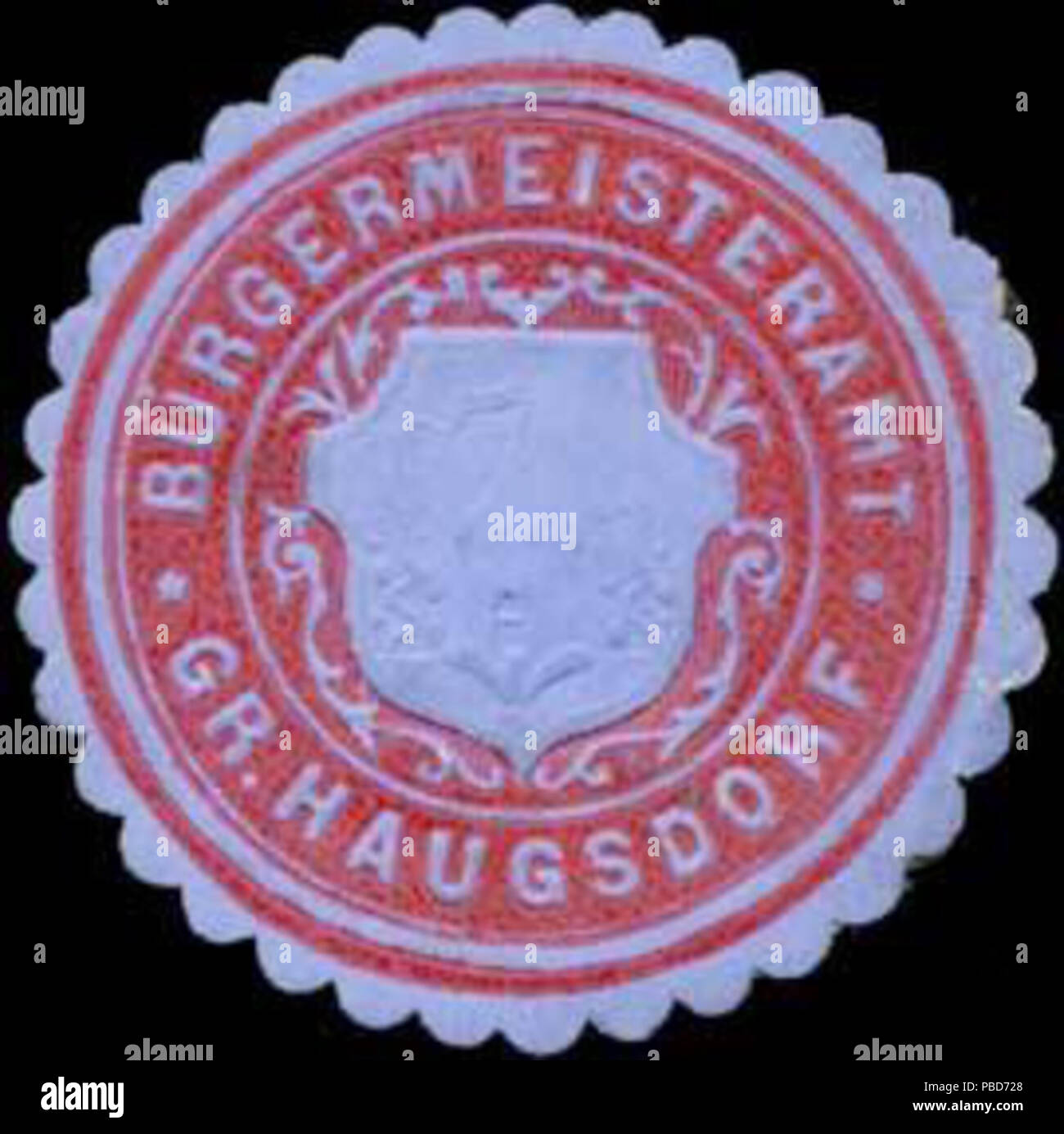 Alte Briefverschlussmarke aus Papier, welche seit ca. 1850 von Behoerden, Anwaelten, Notaren und Firmen zum verschliessen der Post verwendet wurde. 1331 Siegelmarke Bürgermeisteramt Gr. Haugsdorf W0318711 Stock Photo