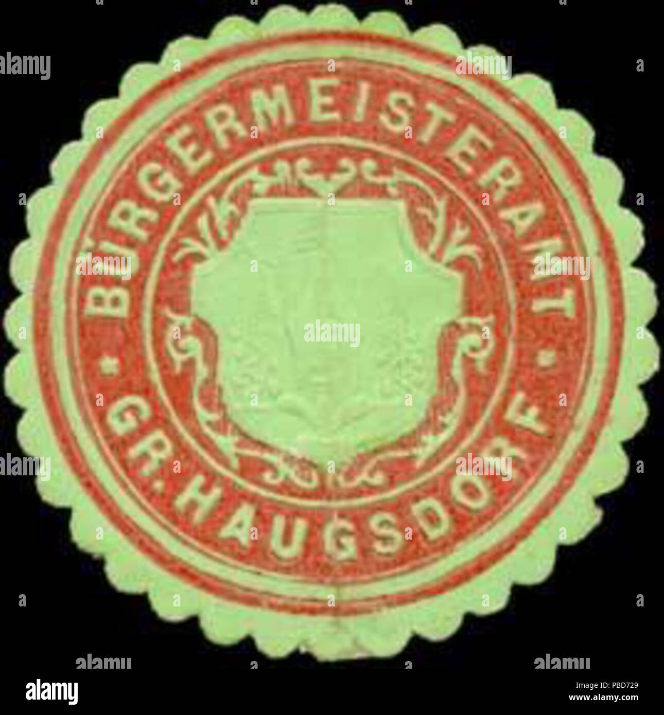Alte Briefverschlussmarke aus Papier, welche seit ca. 1850 von Behoerden, Anwaelten, Notaren und Firmen zum verschliessen der Post verwendet wurde. 1331 Siegelmarke Bürgermeisteramt Gr. Haugsdorf W0318977 Stock Photo
