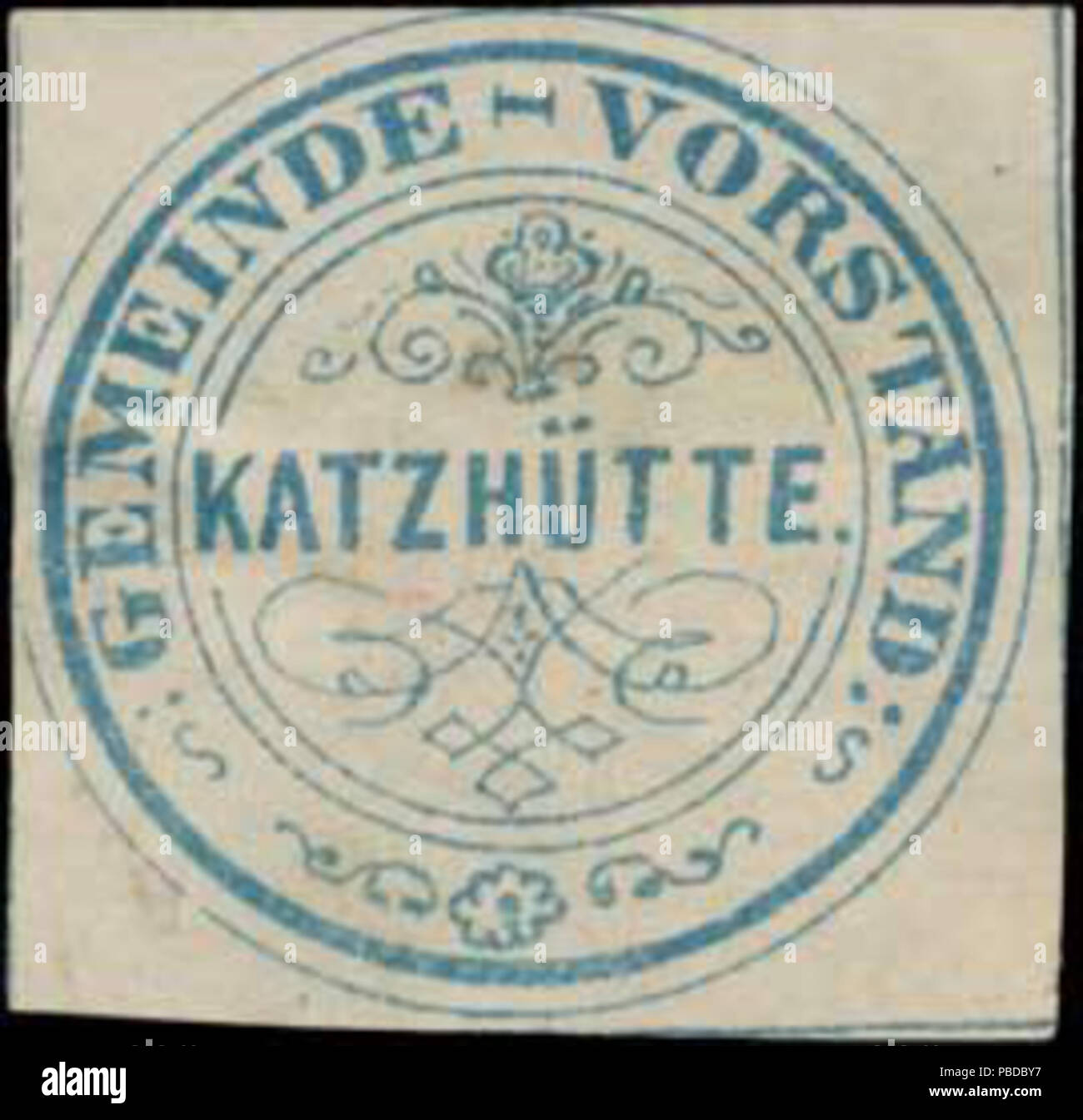 Alte Briefverschlussmarke aus Papier, welche seit ca. 1850 von Behoerden, Anwaelten, Notaren und Firmen zum verschliessen der Post verwendet wurde. 1383 Siegelmarke Gemeinde-Vorstand Katzhütte W0392619 Stock Photo