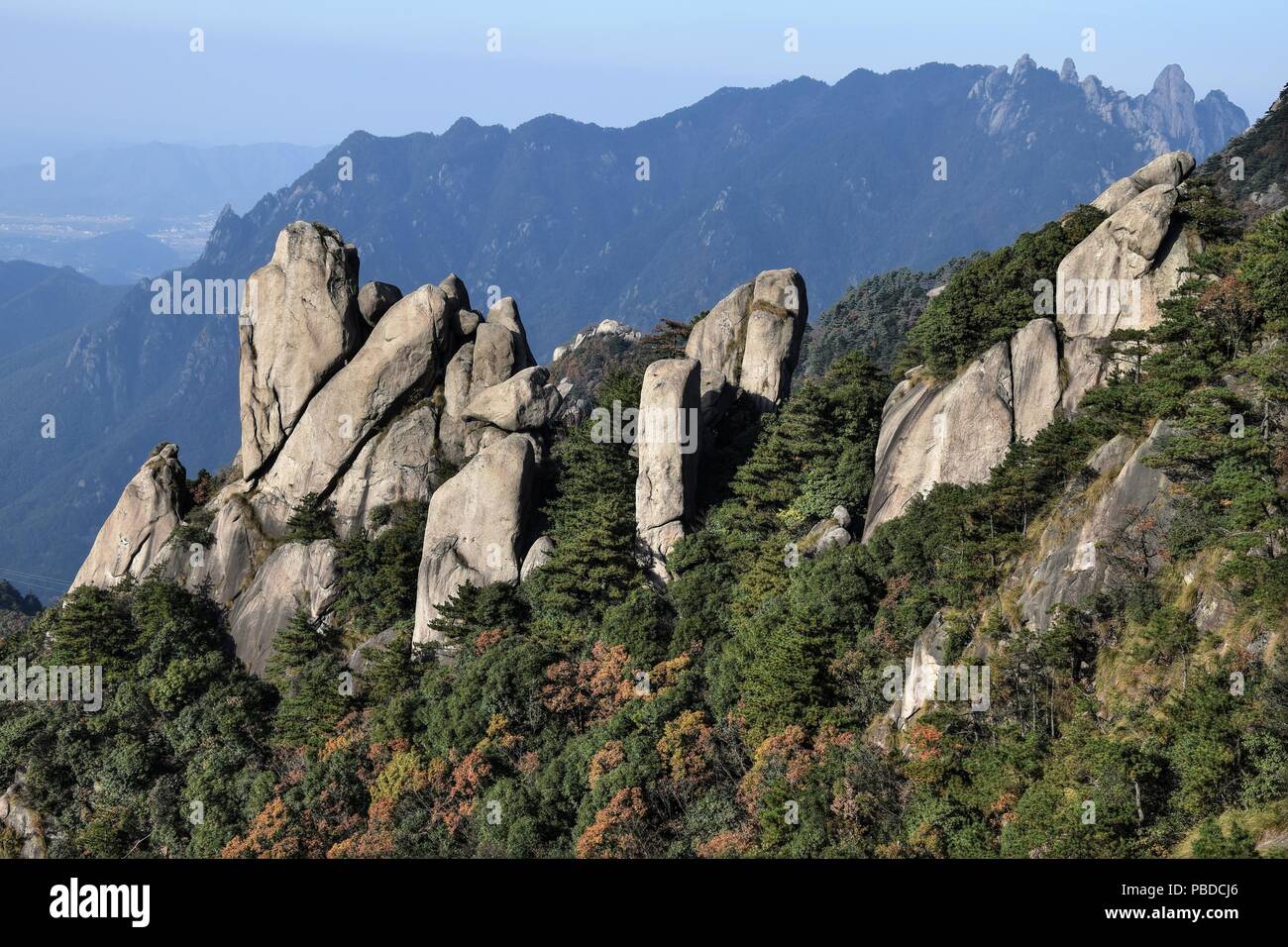 Mount Jiuhua, Nine Glorious Mountains, one of the four sacred mountains of Chinese Buddhism located in Qingyang County in Anhui province in China. Stock Photo