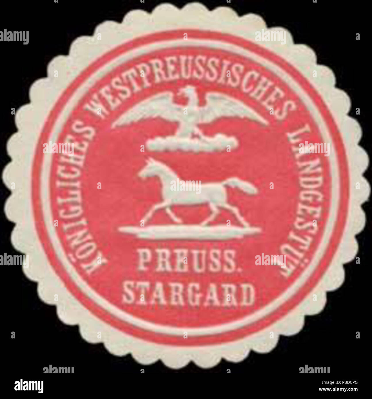 Alte Briefverschlussmarke aus Papier, welche seit ca. 1850 von Behoerden, Anwaelten, Notaren und Firmen zum verschliessen der Post verwendet wurde. 1391 Siegelmarke Gestüt W0329042 Stock Photo