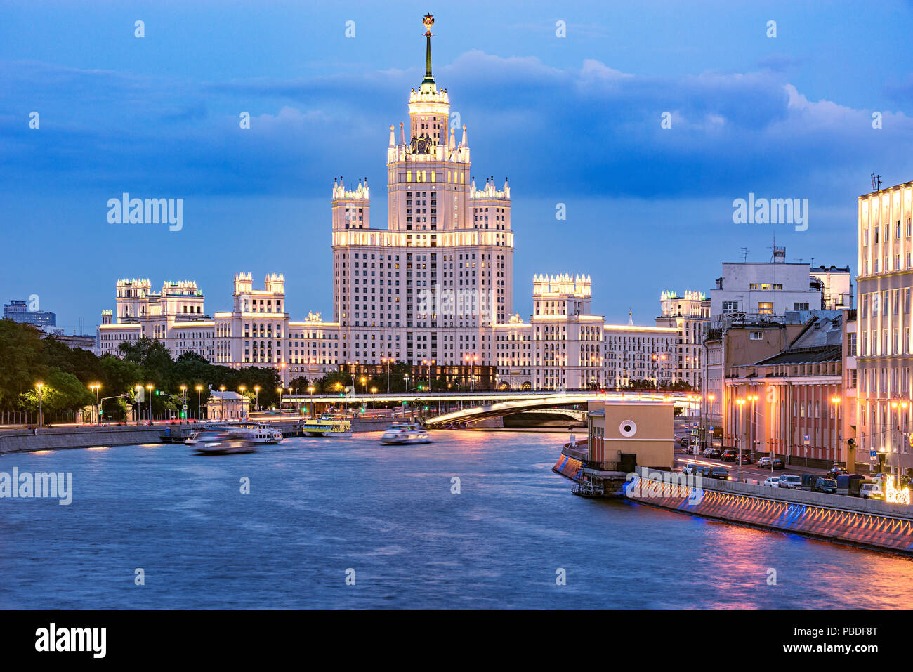 Retro skyscraper by the river. Moscow. Russia. Stock Photo
