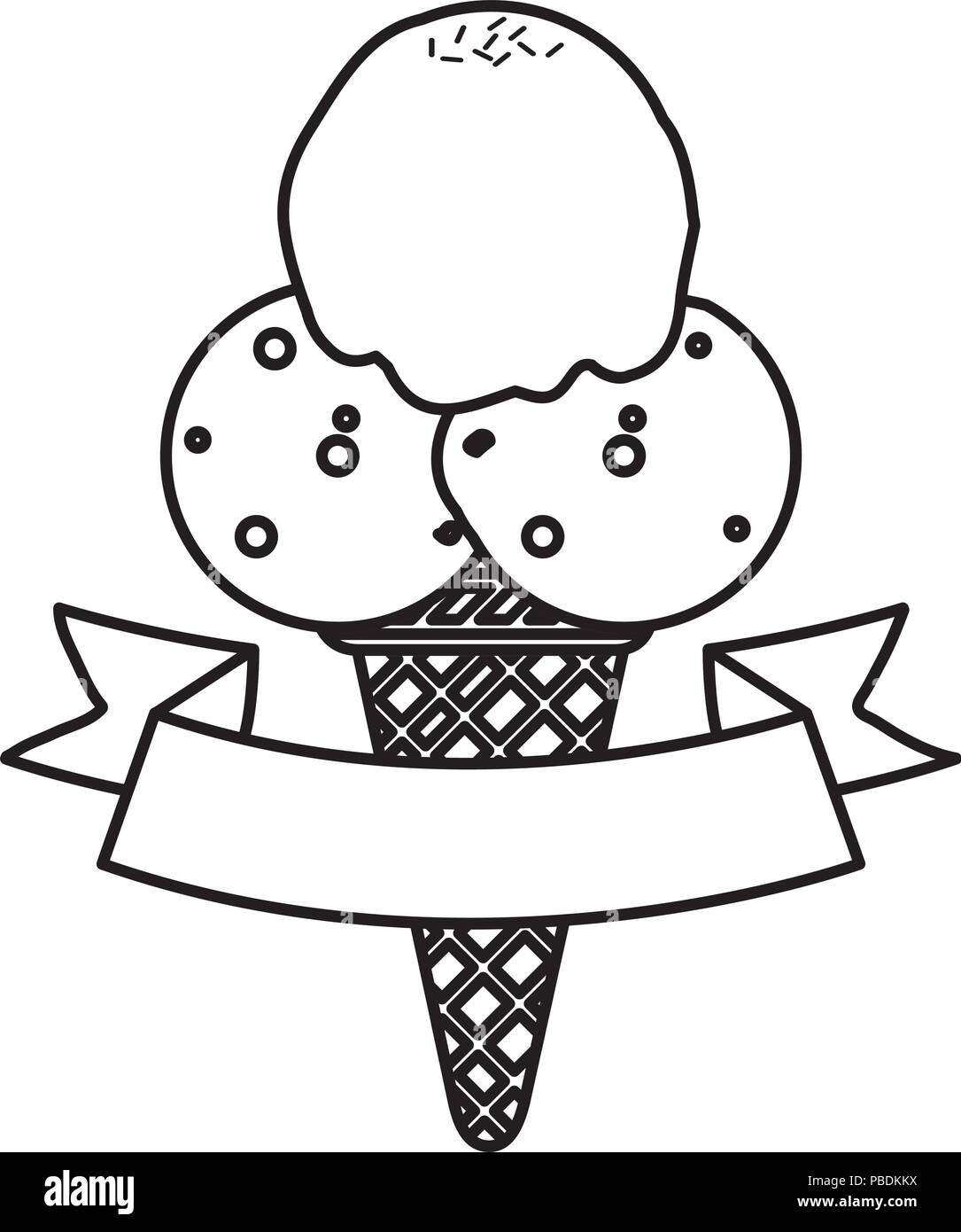 line ice cream with three balls and ribbon Stock Vector Image & Art - Alamy