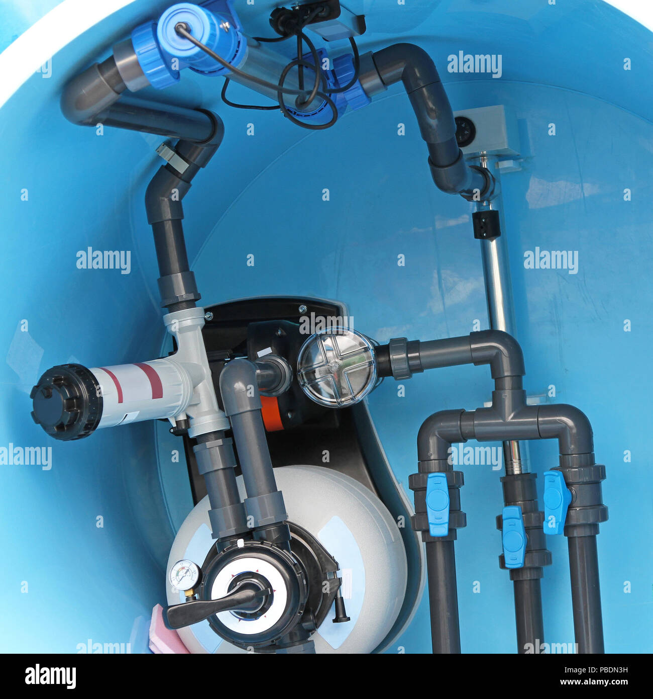 Swimming pool water plumbing fittings and utilities Stock Photo Alamy
