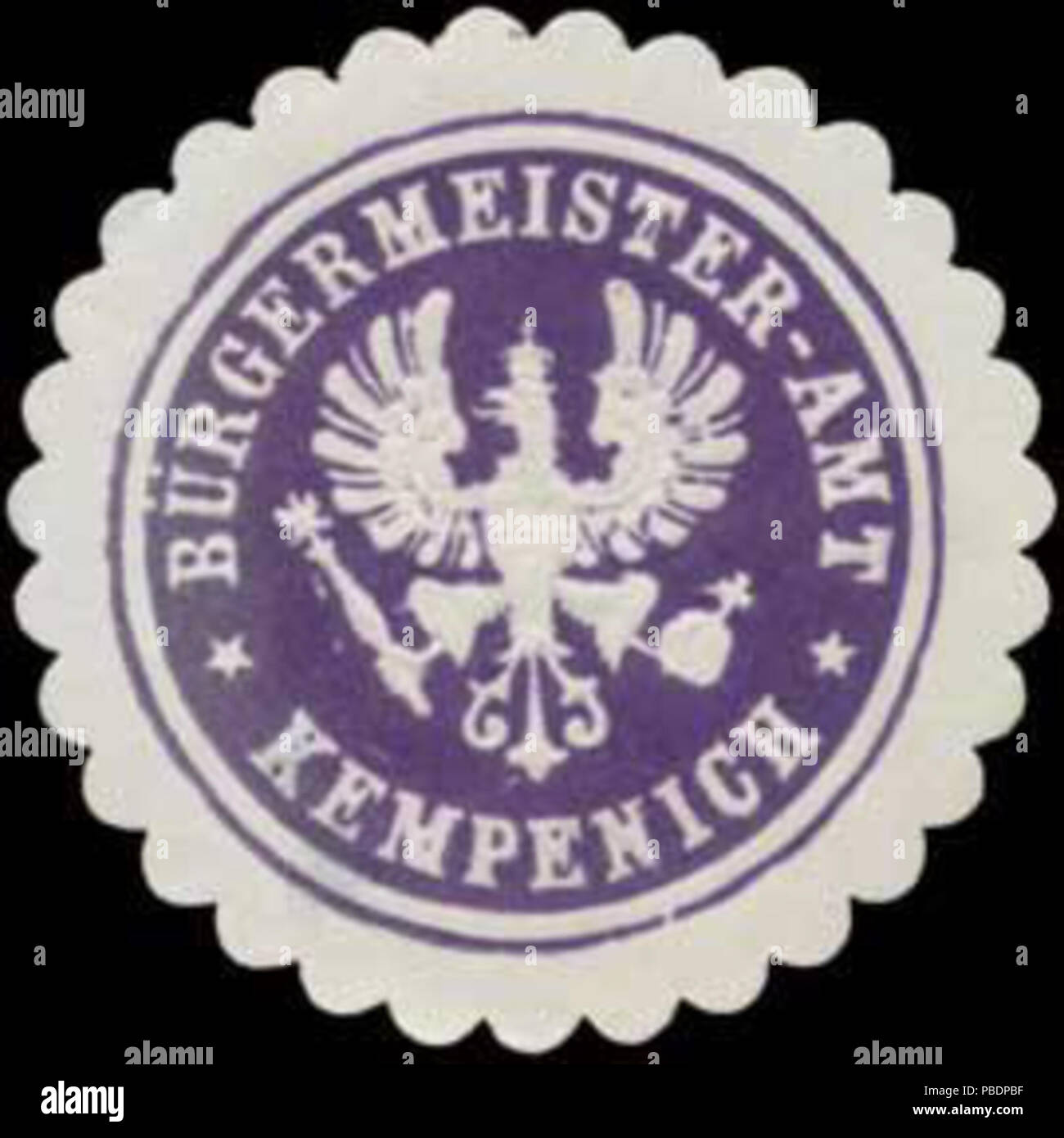 Alte Briefverschlussmarke aus Papier, welche seit ca. 1850 von Behoerden, Anwaelten, Notaren und Firmen zum verschliessen der Post verwendet wurde. 1329 Siegelmarke Bürgermeister-Amt Kempenich W0383596 Stock Photo