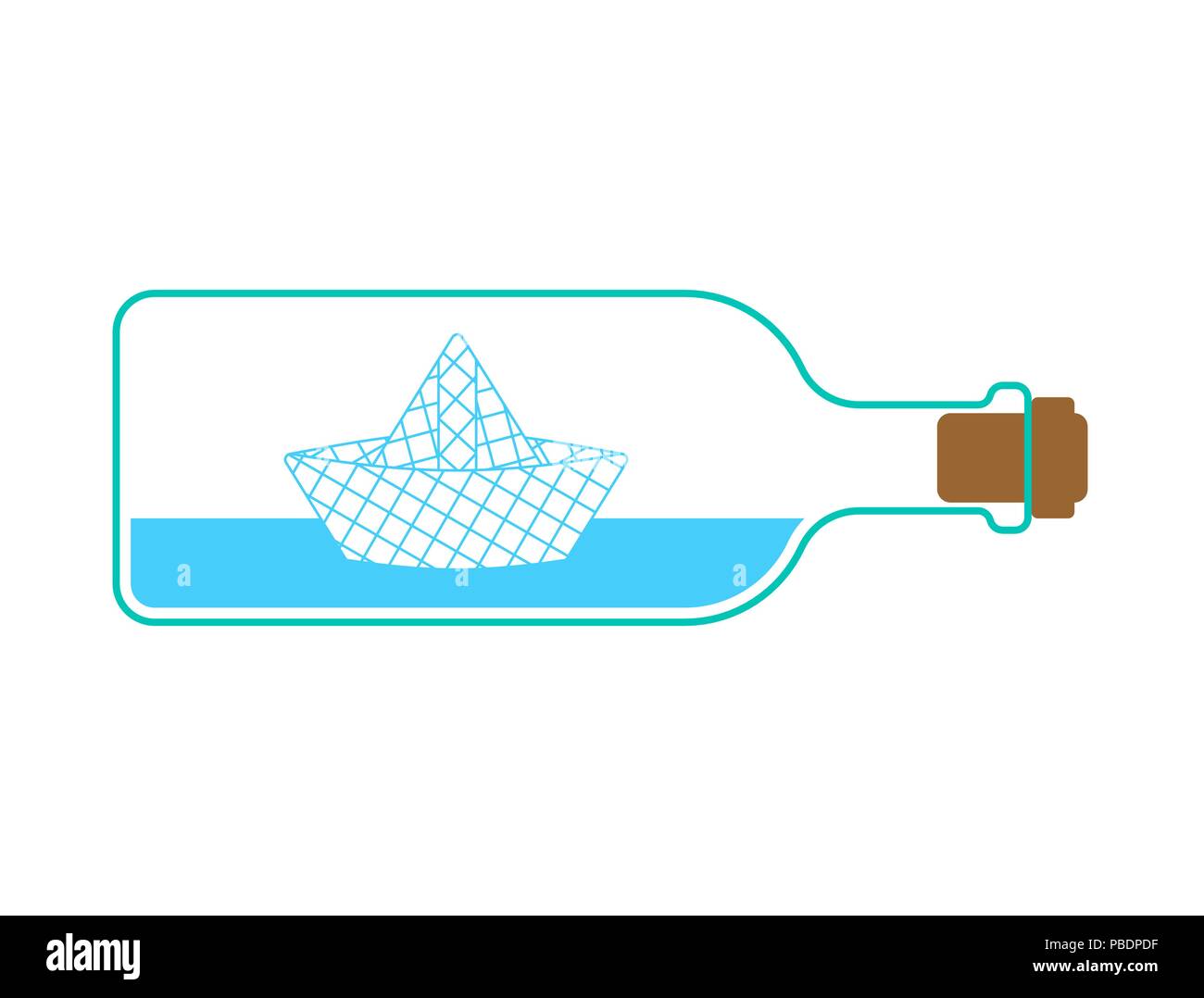 Paper boat in bottle. ship made of paper children toy. Vector