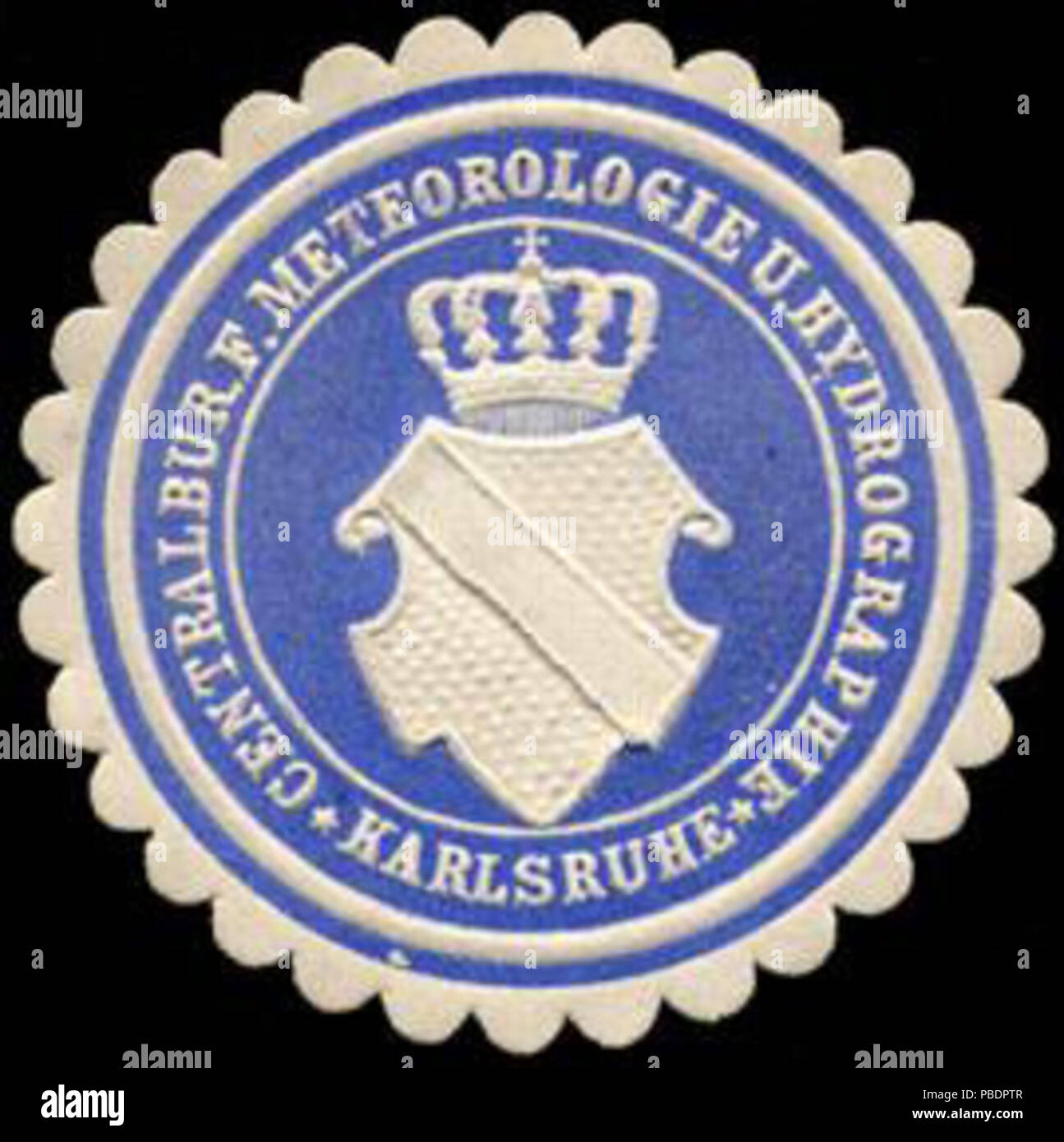 Alte Briefverschlussmarke aus Papier, welche seit ca. 1850 von Behoerden, Anwaelten, Notaren und Firmen zum verschliessen der Post verwendet wurde. 1333 Siegelmarke Centralbüro für Meteorologie und Hydrographie - Karlsruhe W0225911 Stock Photo