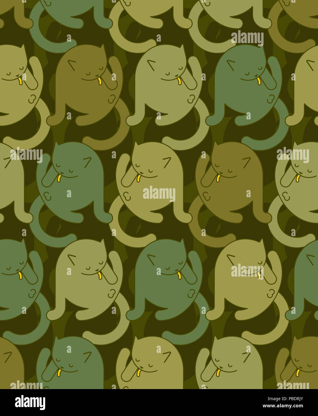 Cat licks itself military pattern. Pet clothing texture. Army