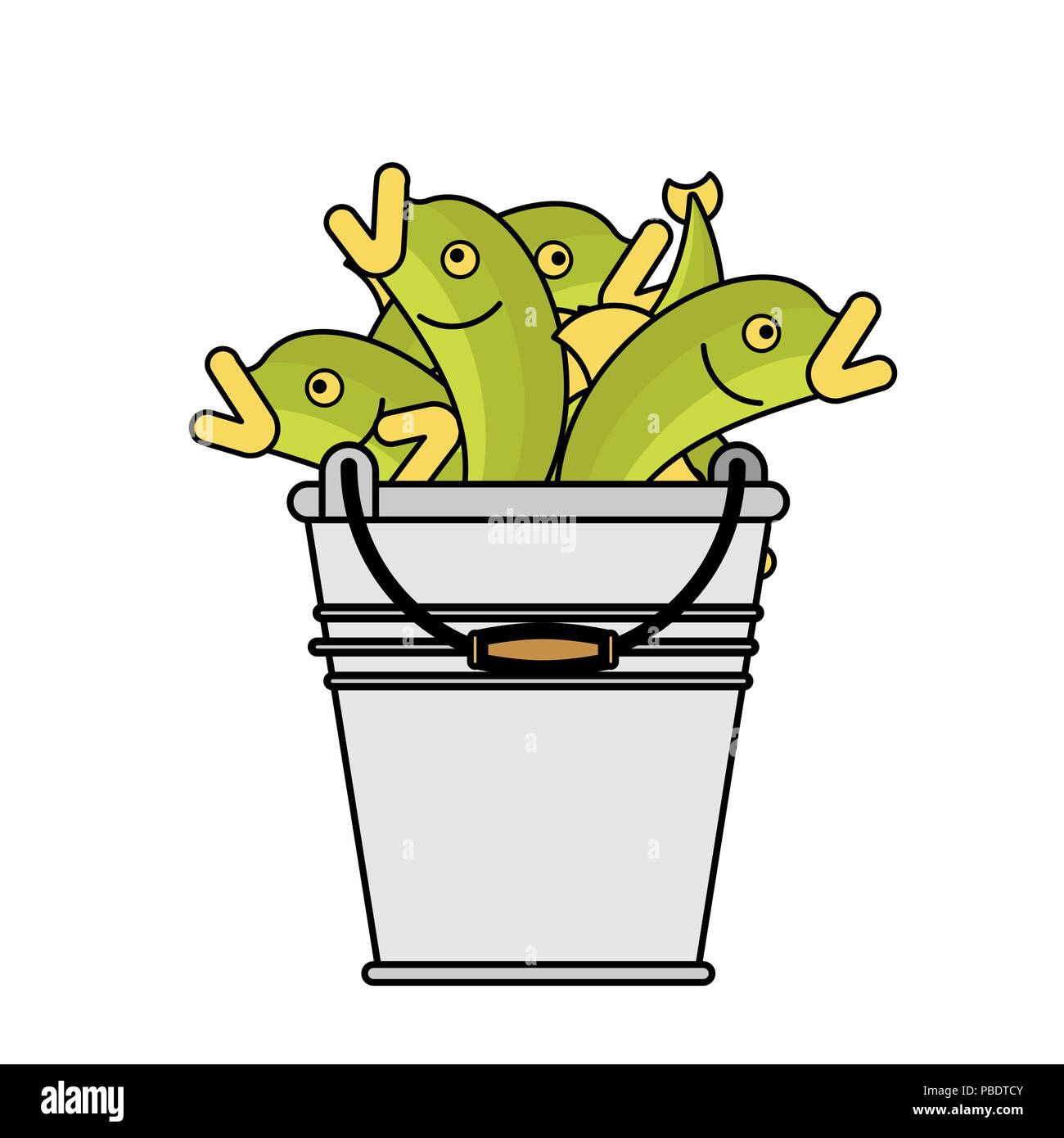Bucket fish isolated. Fisherman catch. Vector illustration Stock Vector