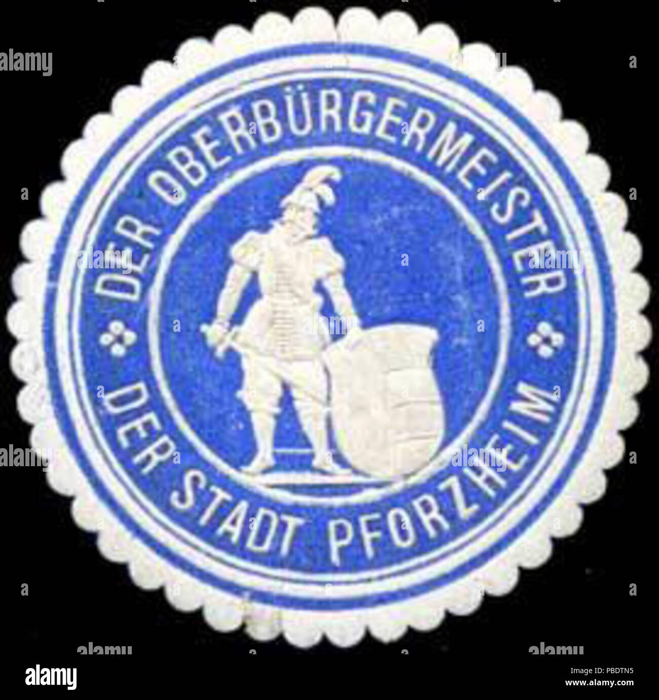 Alte Briefverschlussmarke aus Papier, welche seit ca. 1850 von Behoerden, Anwaelten, Notaren und Firmen zum verschliessen der Post verwendet wurde. 1341 Siegelmarke Der Oberbürgermeister der Stadt Pforzheim W0311046 Stock Photo