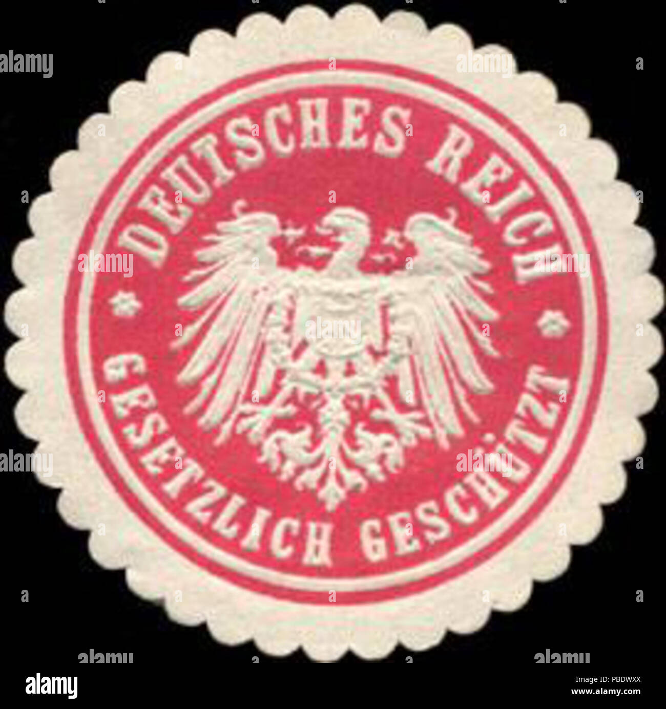 Alte Briefverschlussmarke aus Papier, welche seit ca. 1850 von Behoerden, Anwaelten, Notaren und Firmen zum verschliessen der Post verwendet wurde. 1349 Siegelmarke Deutsches Reich - Gesetzlich geschützt W0210725 Stock Photo