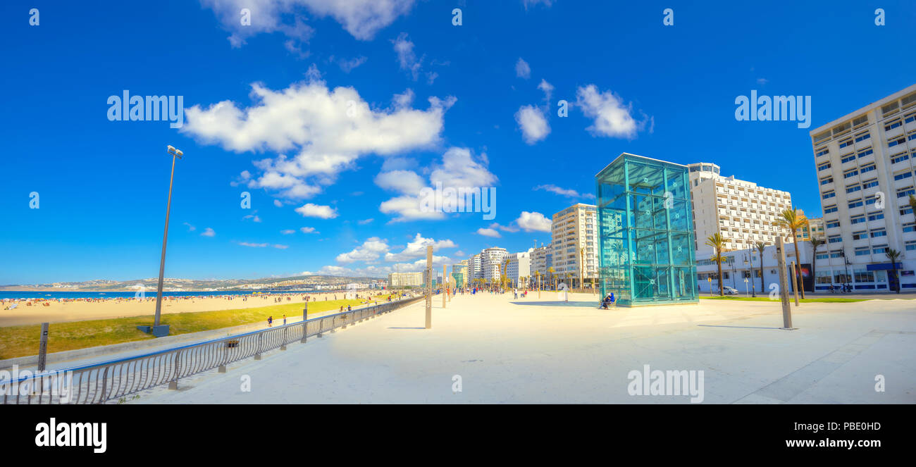 Modern moroccan architecture with panoramic view of embankment and beach in Tangier. Morocco. North Africa Stock Photo