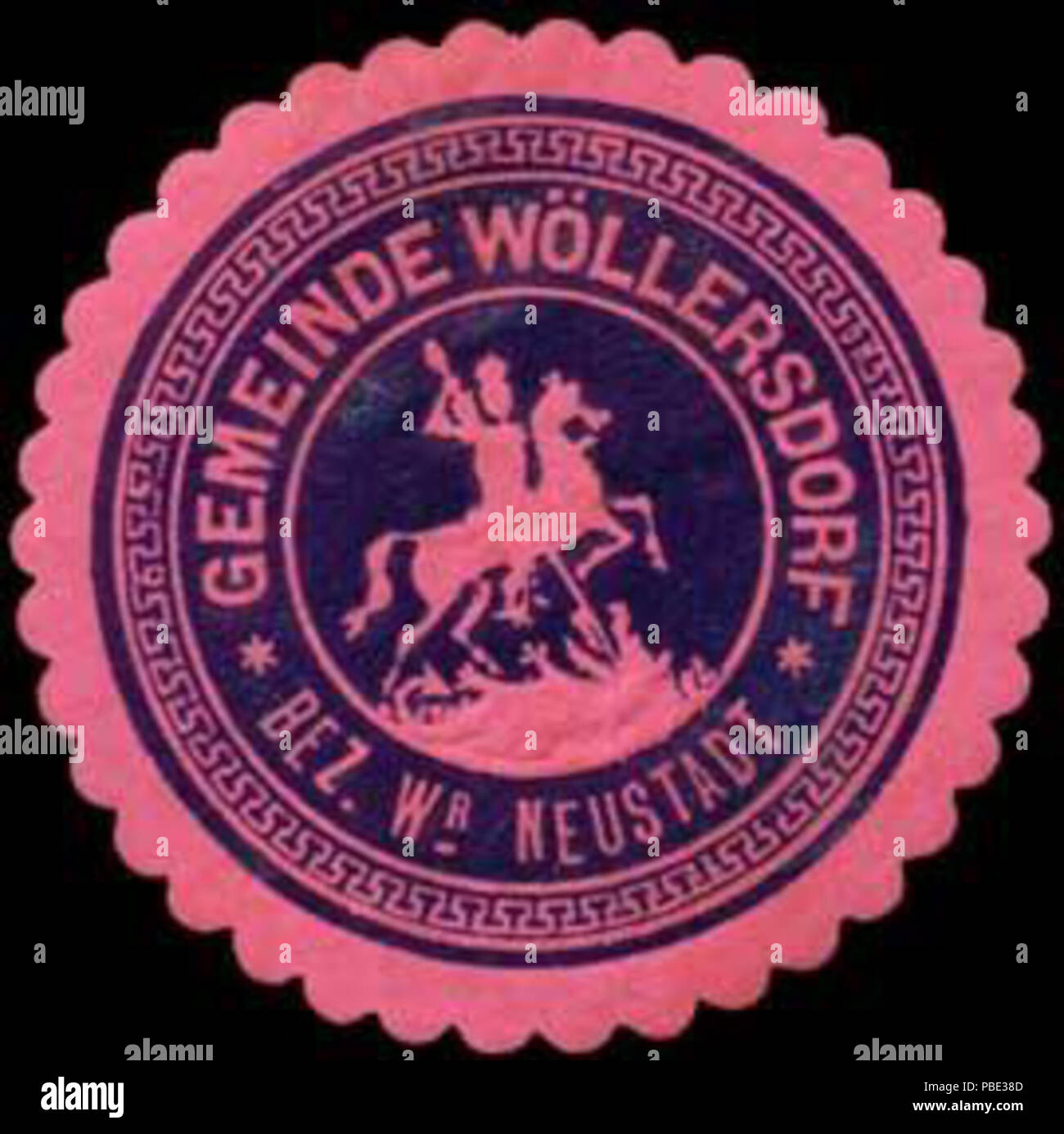 Alte Briefverschlussmarke aus Papier, welche seit ca. 1850 von Behoerden, Anwaelten, Notaren und Firmen zum verschliessen der Post verwendet wurde. 1379 Siegelmarke Gemeinde Wöllersdorf Bezirk Wr. Neustadt W0318562 Stock Photo