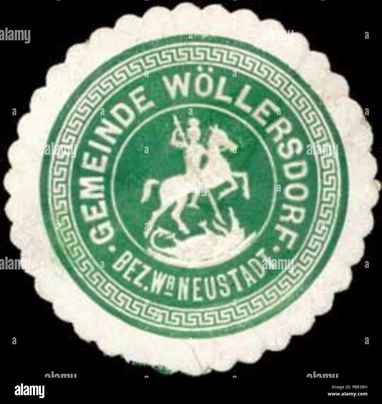 Alte Briefverschlussmarke aus Papier, welche seit ca. 1850 von Behoerden, Anwaelten, Notaren und Firmen zum verschliessen der Post verwendet wurde. 1379 Siegelmarke Gemeinde Wöllersdorf Bezirk Wr. Neustadt W0318563 Stock Photo