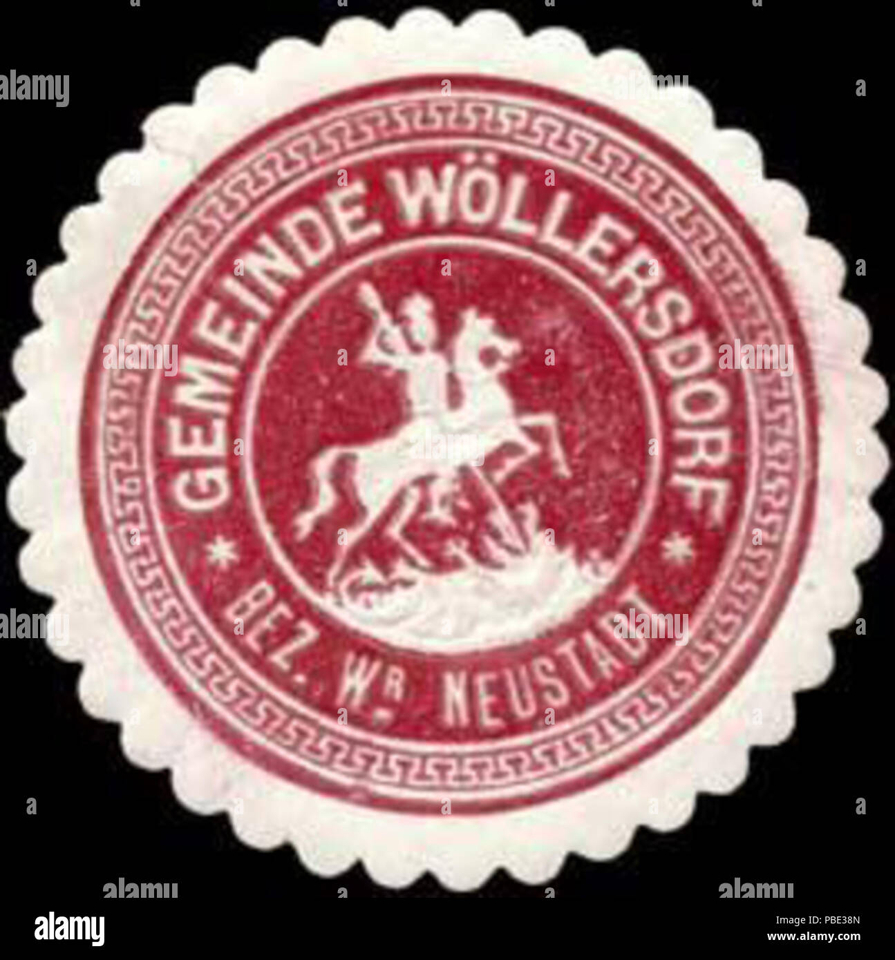 Alte Briefverschlussmarke aus Papier, welche seit ca. 1850 von Behoerden, Anwaelten, Notaren und Firmen zum verschliessen der Post verwendet wurde. 1379 Siegelmarke Gemeinde Wöllersdorf Bezirk Wr. Neustadt W0318564 Stock Photo