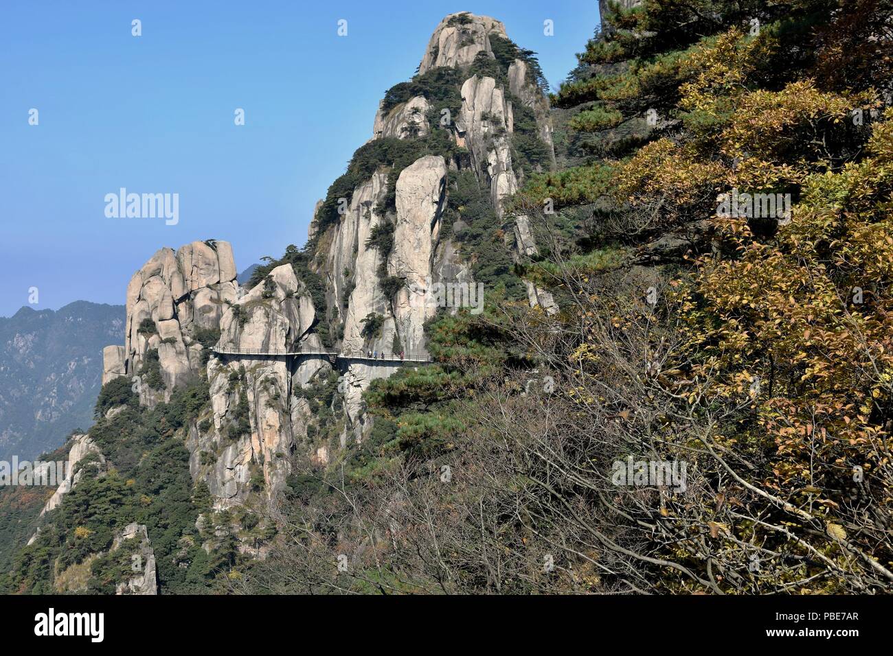 Mount Jiuhua, Nine Glorious Mountains, one of the four sacred mountains of Chinese Buddhism  located in Qingyang County in Anhui province in China. Stock Photo