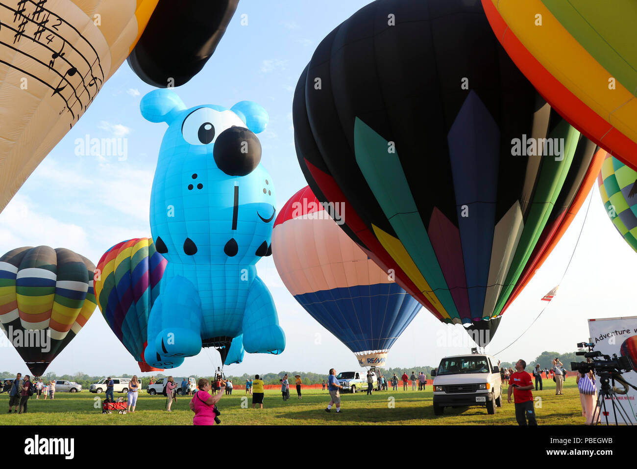 New Jersey, USA. 28th July, 2018. Balloons are seen during the media preview of the 36th Quickcheck New Jersey Festival of Ballooning in Readington of New Jersey, the United States, July 27, 2018. The three-day festival which kicked off on Friday, features mass inflation and ascension of up to 100 hot air balloons during the weekend, expected to attract 165,000 people. Credit: Xinhua/Alamy Live News Stock Photo