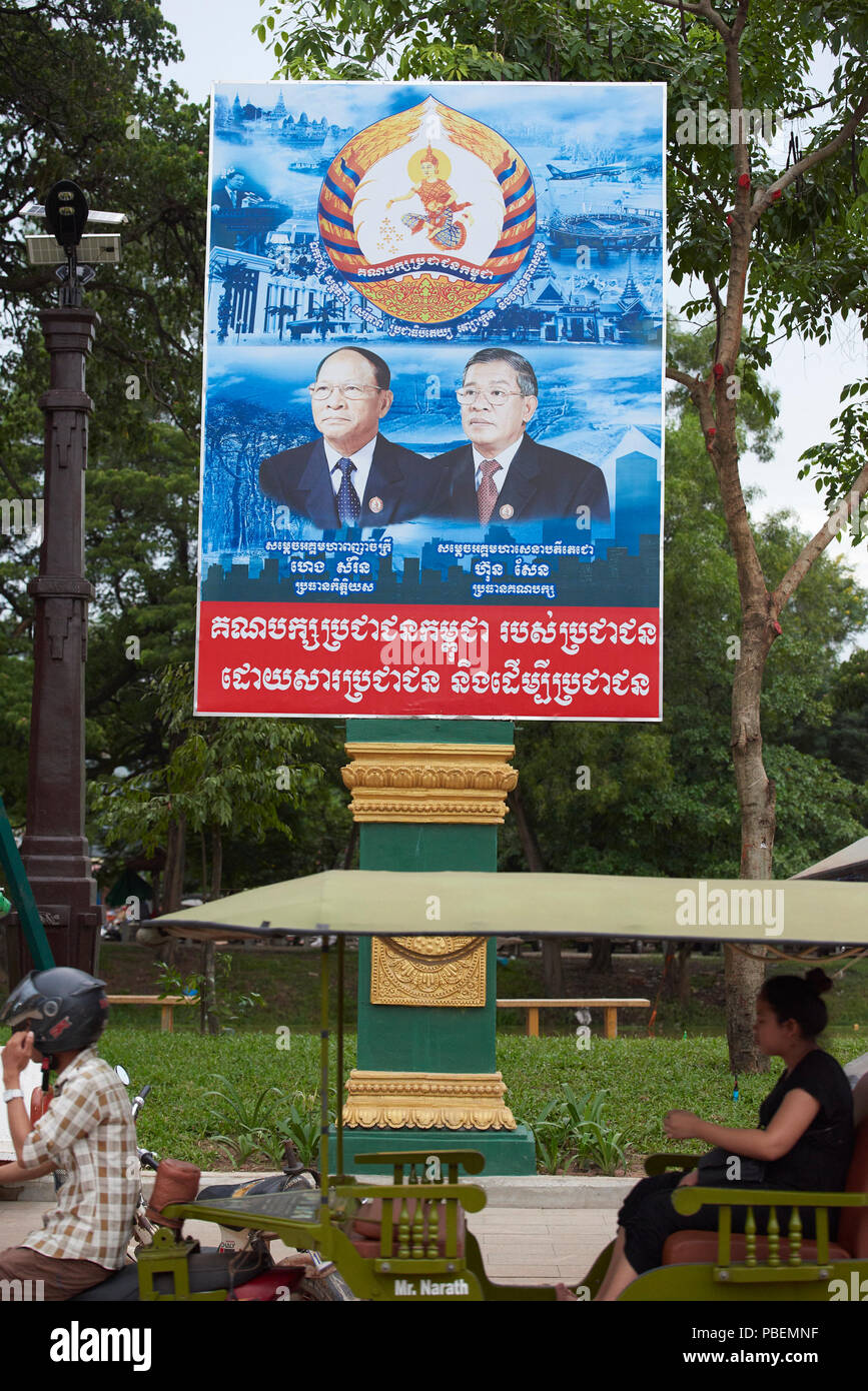 Siem Reap, Cambodia. Saturday, 28th July 2018: Cambodian general election campaign poster featuring Peoples Party candidates in Siem Reap. The polls open on Sunday 29th July. Credit: Nando Machado/Alamy Live News Stock Photo