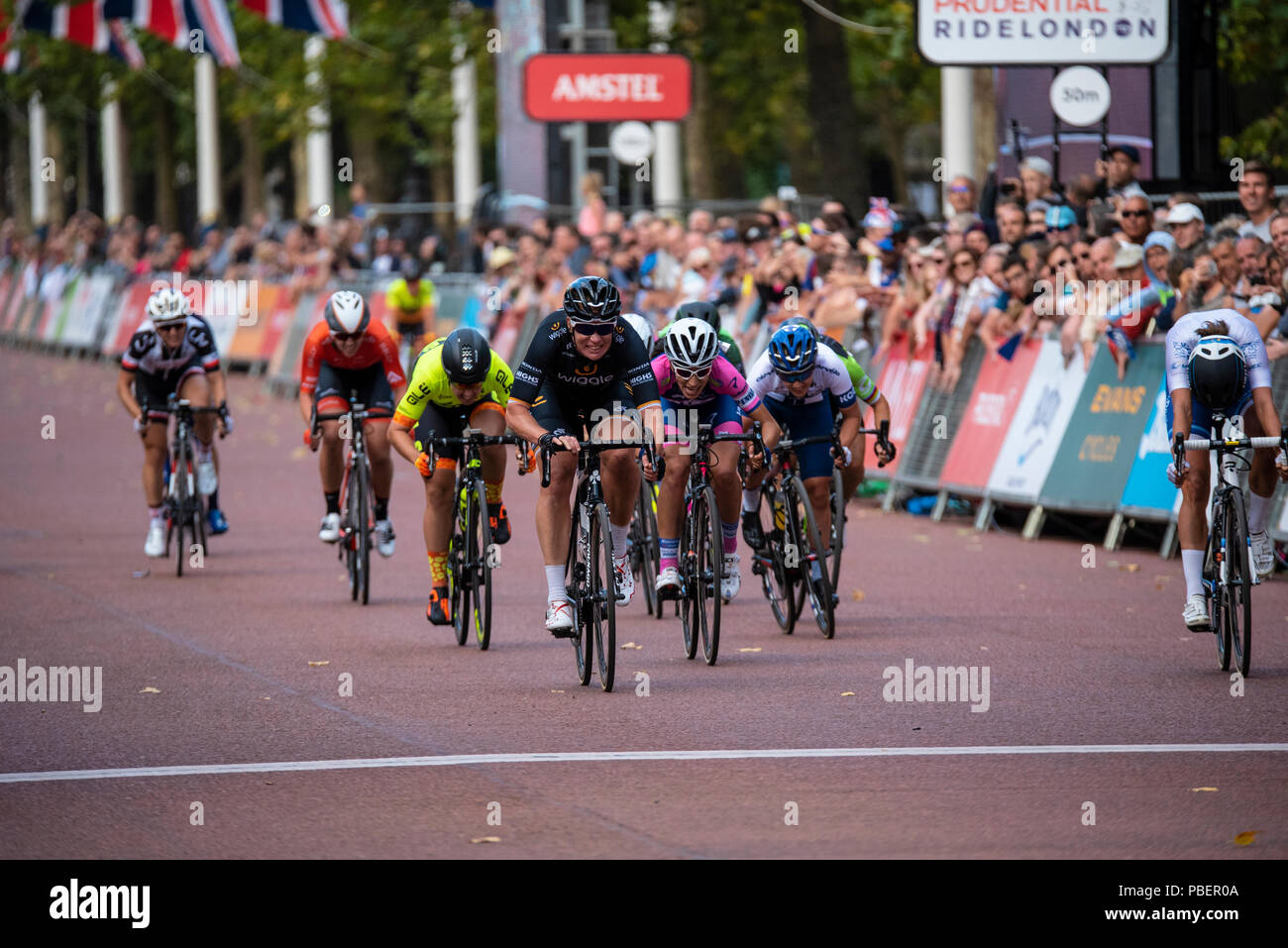 The Mall, London, UK. The Classique 2018 women's one-day race professional cycling. World Tour status by the Union Cycliste Internationale (UCI) Stock Photo