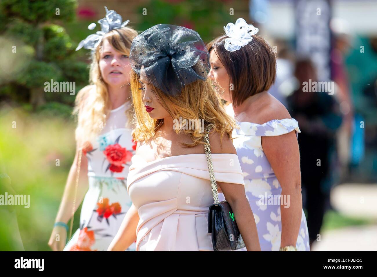 Sussex, UK. 28th July 2018. Ladies day. Best dressed ladies. Showjumping. Longines FEI Jumping Nations Cup of Great Britain at the BHS Royal International Horse Show. All England Jumping Course. Hickstead. Great Britain. 28/07/2018. Credit: Sport In Pictures/Alamy Live News Stock Photo