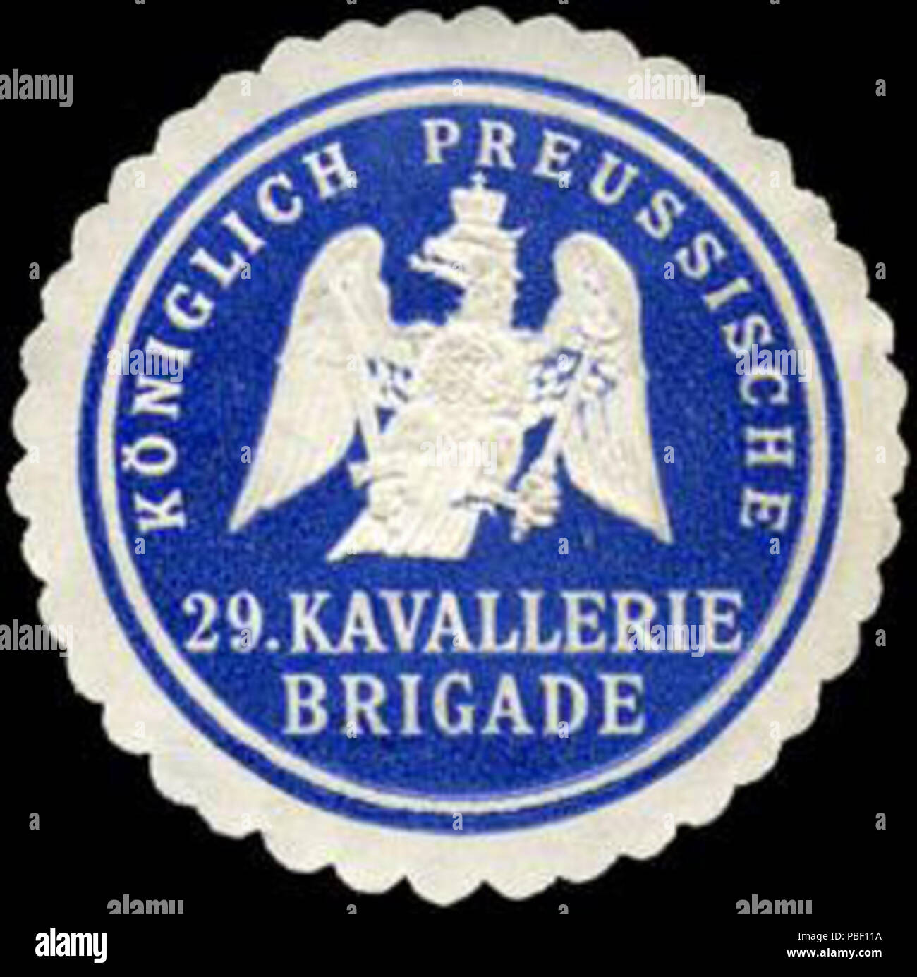 Alte Briefverschlussmarke aus Papier, welche seit ca. 1850 von Behoerden, Anwaelten, Notaren und Firmen zum verschliessen der Post verwendet wurde. 1450 Siegelmarke Königlich Preussische 29. Kavallerie Brigade W0223970 Stock Photo