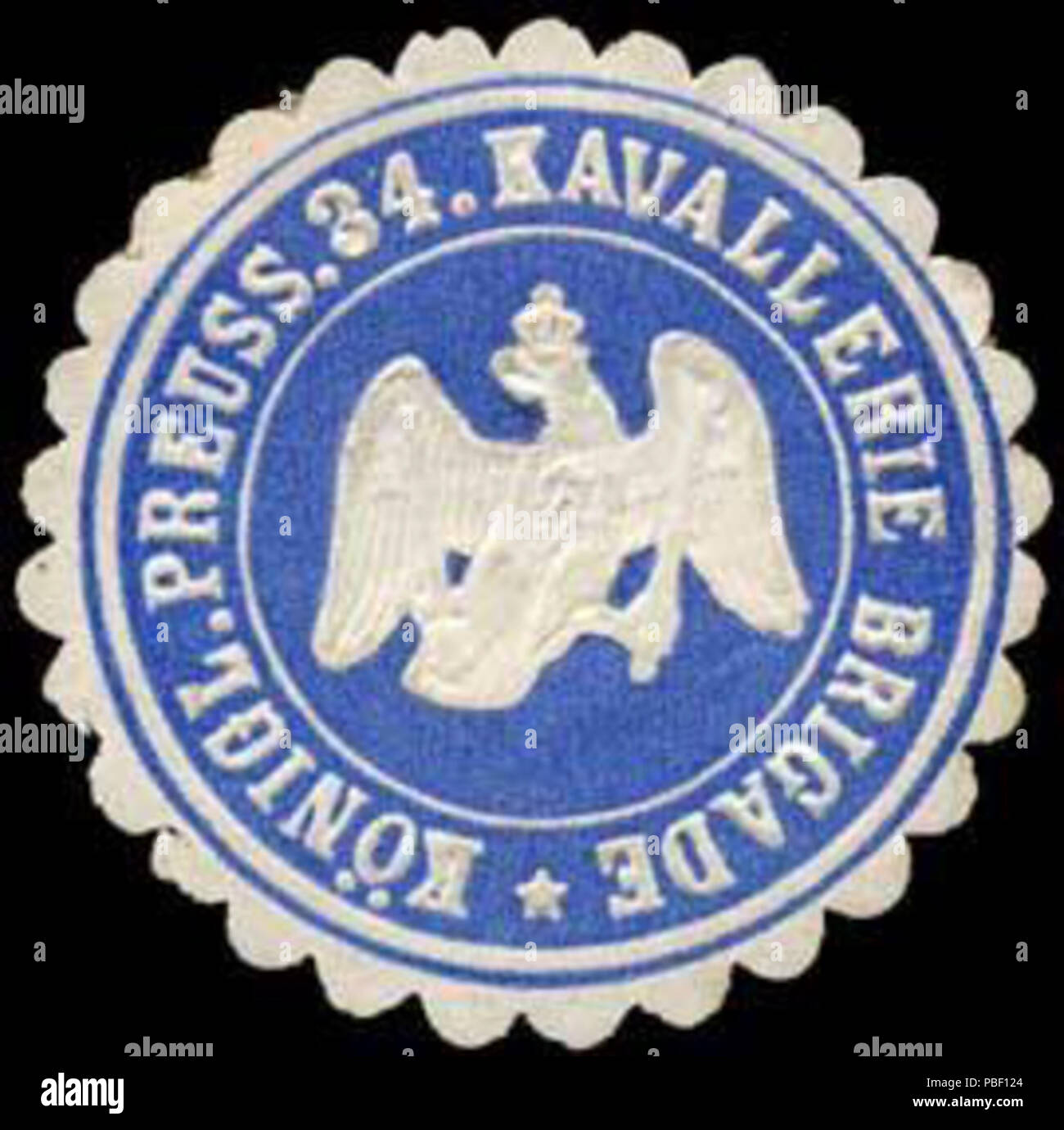 Alte Briefverschlussmarke aus Papier, welche seit ca. 1850 von Behoerden, Anwaelten, Notaren und Firmen zum verschliessen der Post verwendet wurde. 1451 Siegelmarke Königlich Preussische 34. Kavallerie Brigade W0255328 Stock Photo