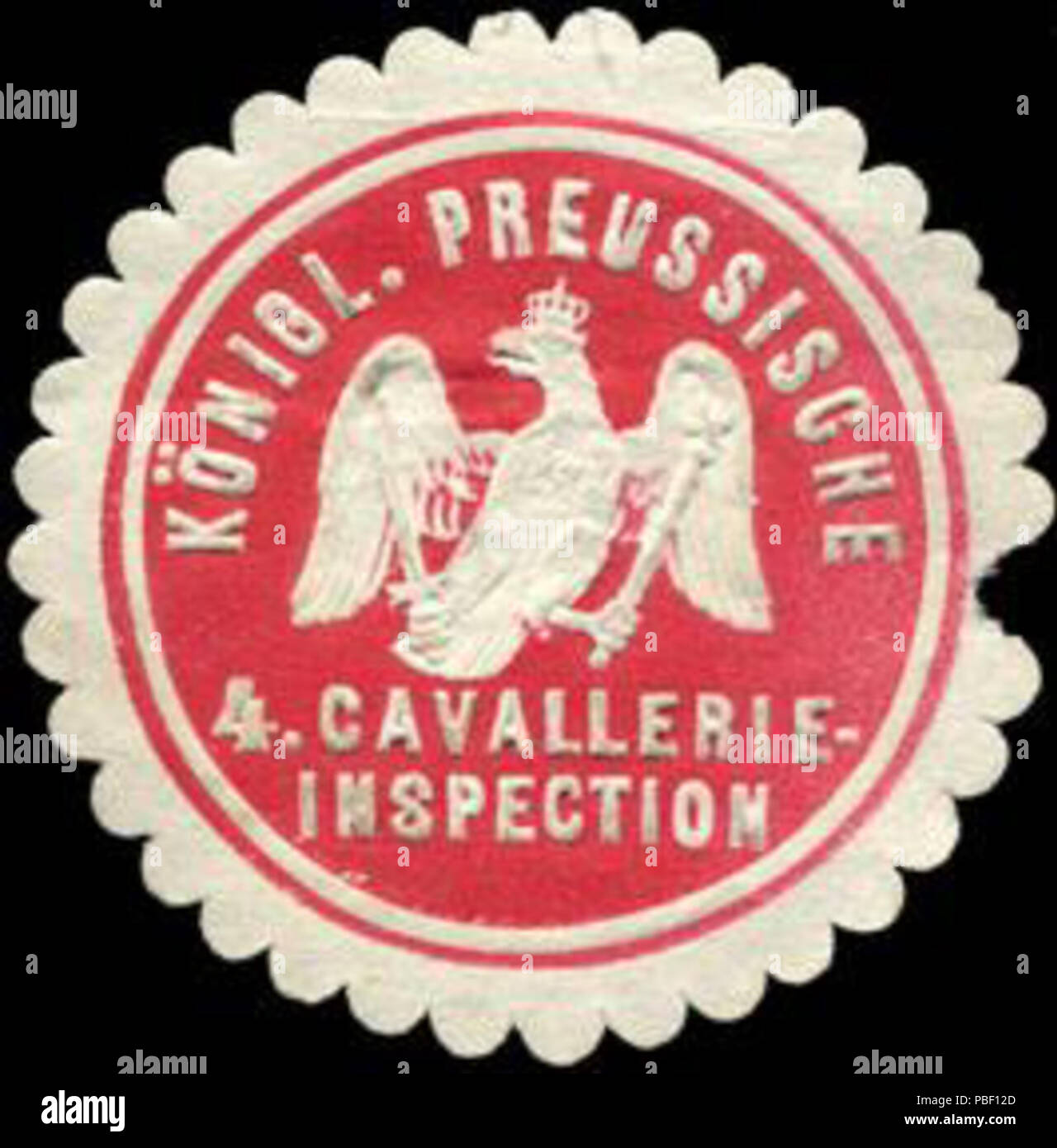 Alte Briefverschlussmarke aus Papier, welche seit ca. 1850 von Behoerden, Anwaelten, Notaren und Firmen zum verschliessen der Post verwendet wurde. 1451 Siegelmarke Königlich Preussische 4. Cavallerie - Inspection W0214700 Stock Photo