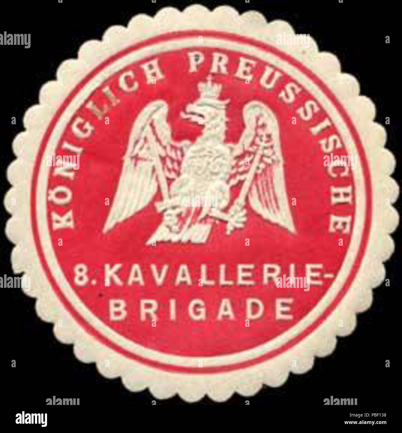 Alte Briefverschlussmarke aus Papier, welche seit ca. 1850 von Behoerden, Anwaelten, Notaren und Firmen zum verschliessen der Post verwendet wurde. 1451 Siegelmarke Königlich Preussische 8. Kavallerie - Brigade W0238327 Stock Photo