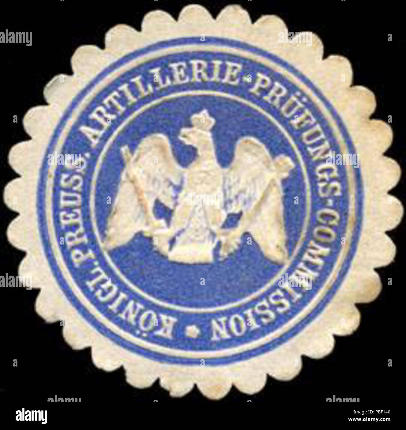 Alte Briefverschlussmarke aus Papier, welche seit ca. 1850 von Behoerden, Anwaelten, Notaren und Firmen zum verschliessen der Post verwendet wurde. 1451 Siegelmarke Königlich Preussische Artillerie - Prüfungs - Commission W0221183 Stock Photo