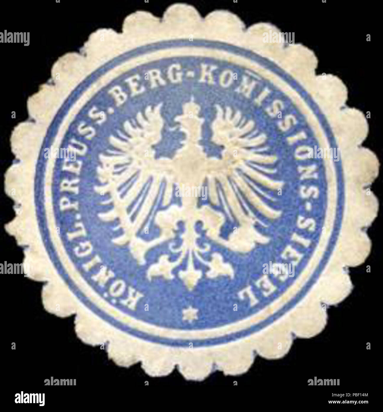 Alte Briefverschlussmarke aus Papier, welche seit ca. 1850 von Behoerden, Anwaelten, Notaren und Firmen zum verschliessen der Post verwendet wurde. 1451 Siegelmarke Königlich Preussische Berg - Kommissions - Siegel W0223264 Stock Photo