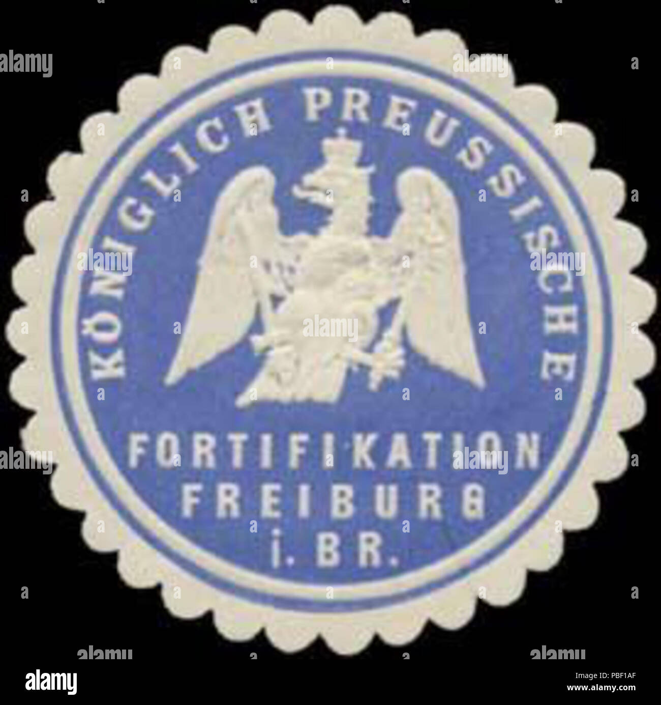 Alte Briefverschlussmarke aus Papier, welche seit ca. 1850 von Behoerden, Anwaelten, Notaren und Firmen zum verschliessen der Post verwendet wurde. 1452 Siegelmarke Königlich Preussische Fortifikation Freiburg-Breisgau W0338215 Stock Photo