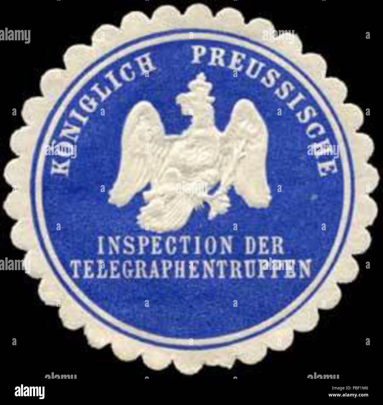 Alte Briefverschlussmarke aus Papier, welche seit ca. 1850 von Behoerden, Anwaelten, Notaren und Firmen zum verschliessen der Post verwendet wurde. 1453 Siegelmarke Königlich Preussische Inspection der Telegraphentruppen W0307455 Stock Photo