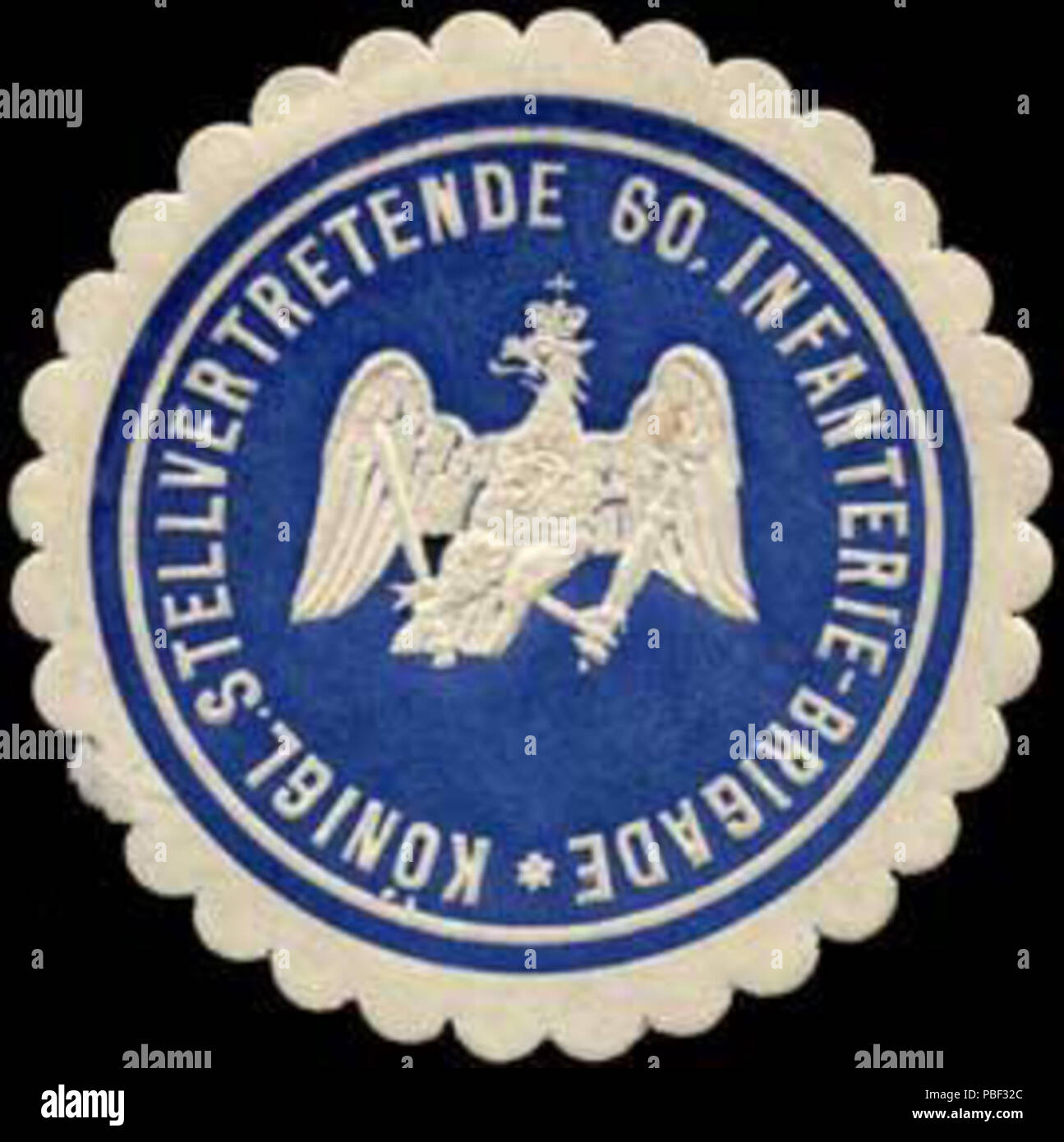 Alte Briefverschlussmarke aus Papier, welche seit ca. 1850 von Behoerden, Anwaelten, Notaren und Firmen zum verschliessen der Post verwendet wurde. 1460 Siegelmarke Königlich Stellvertretende 60. Infanterie-Brigade W0259968 Stock Photo