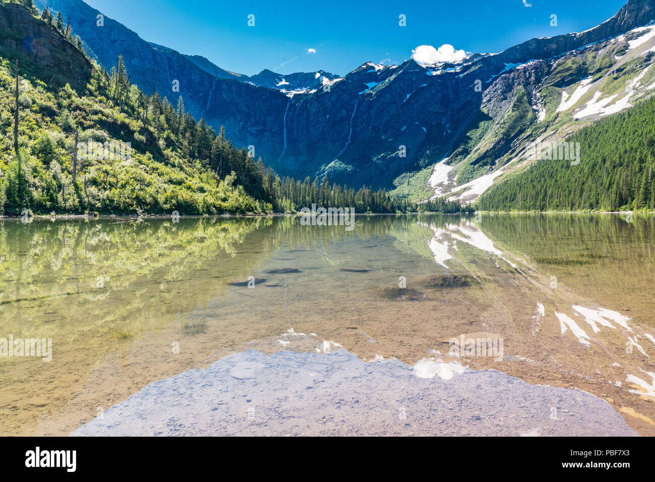 Reflection on Avalanche Lake, Glacier National Park, Montana Stock Photo